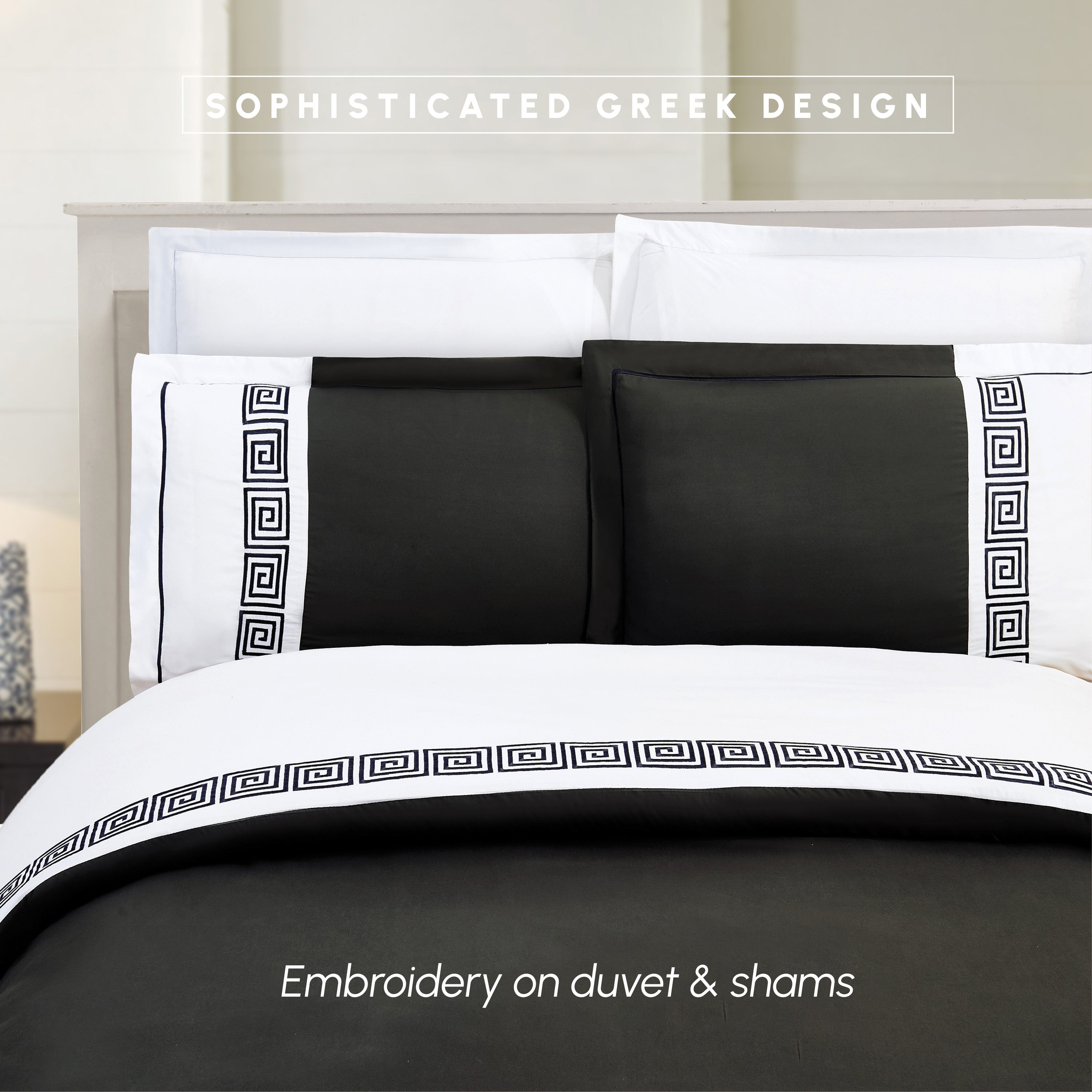 3-Piece Greek Embroidered Duvet Cover Set