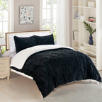 3-Piece Pinch Pleated Micro-Suede Reversible Sherpa - Comforter Set