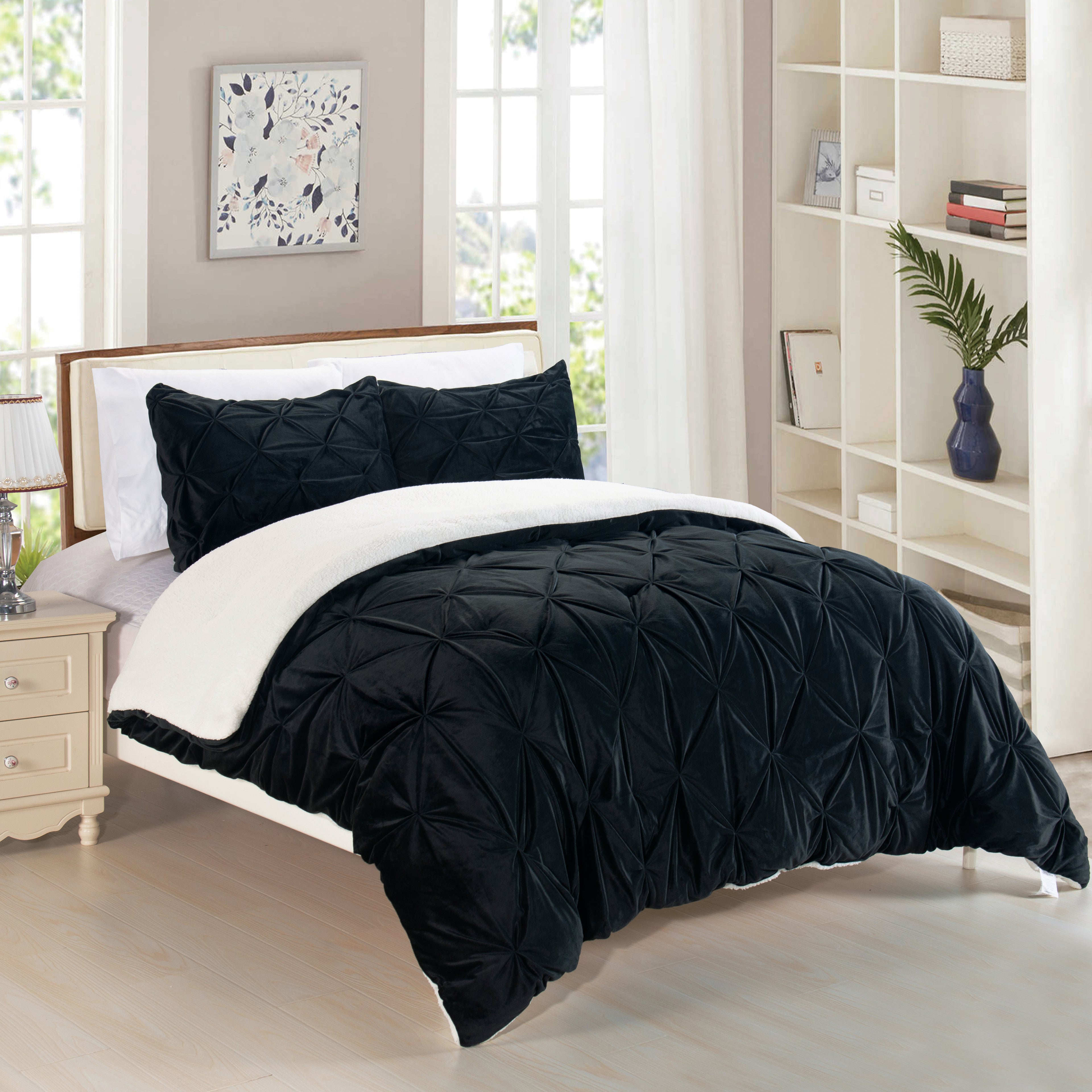 3-Piece Pinch Pleated Micro-Suede Reversible Sherpa - Comforter Set