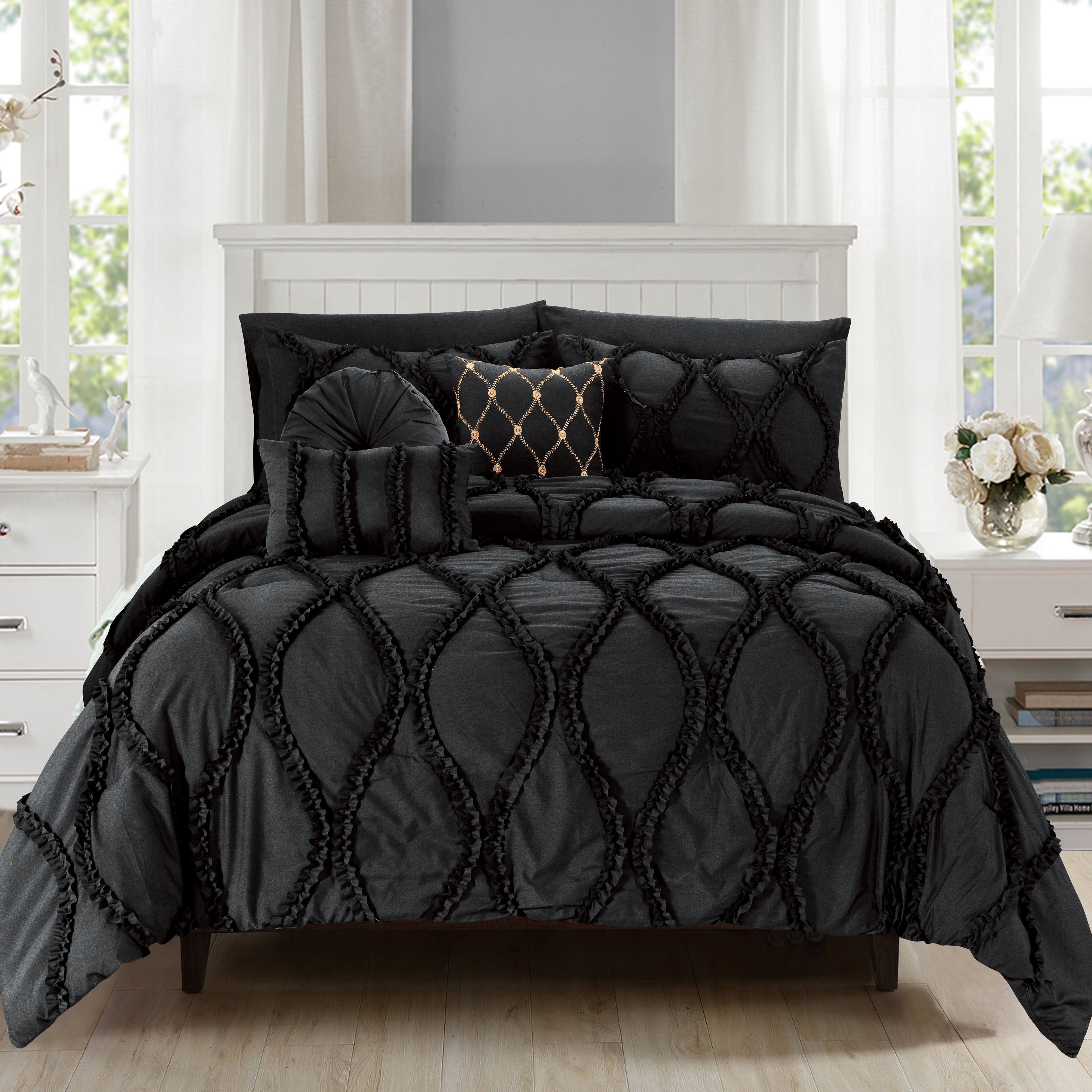 10-Piece Infinity Design Comforter Set - Includes 4-Piece Sheet Set with Double Sided Storage Pockets