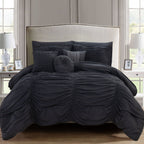 10-Piece Pleated Comforter Set - Includes 4-Piece Sheet Set with Double Sided Storage Pockets