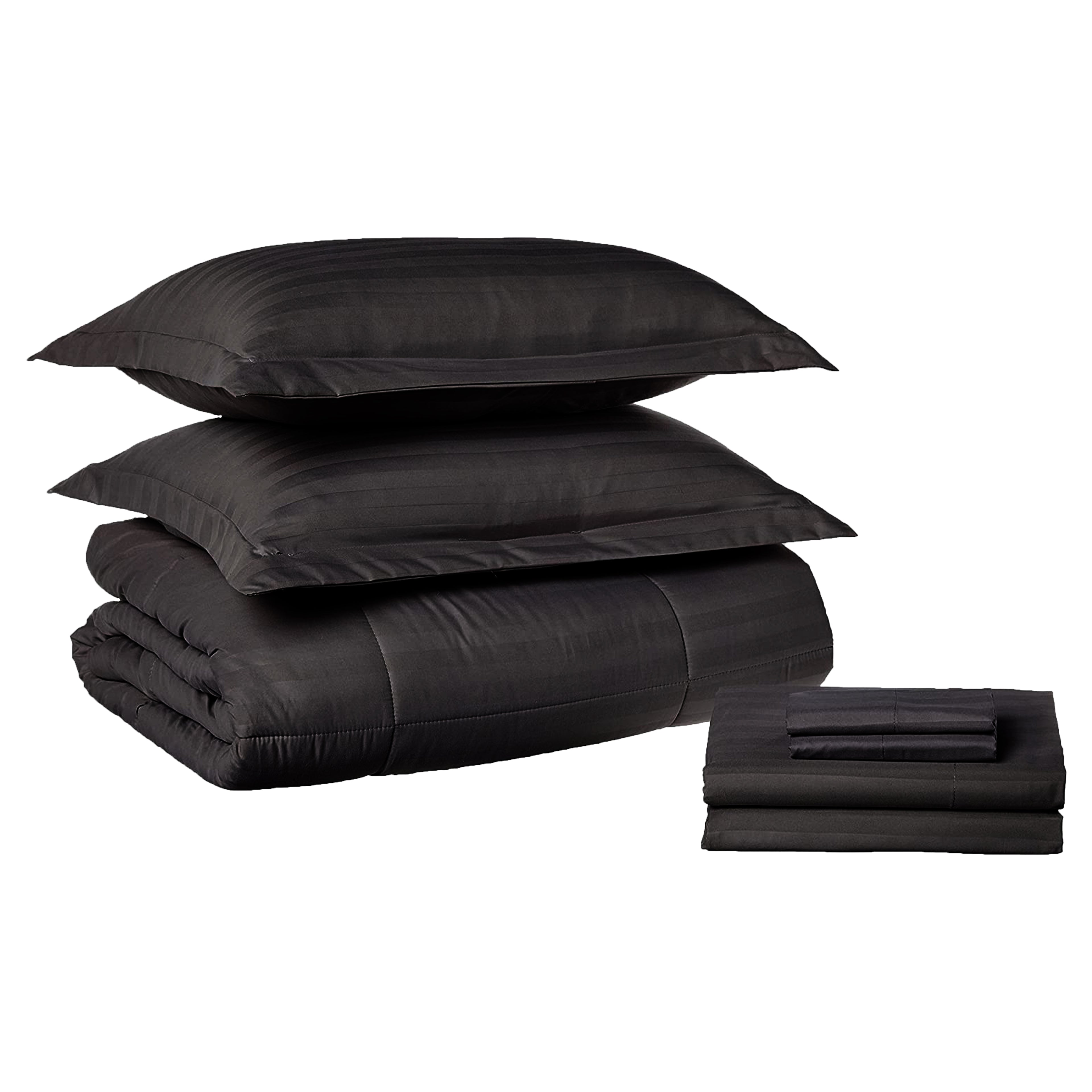 8-Piece Dobby Stripe Comforter Set - Includes 4-Piece Sheet Set with Double Sided Storage Pockets