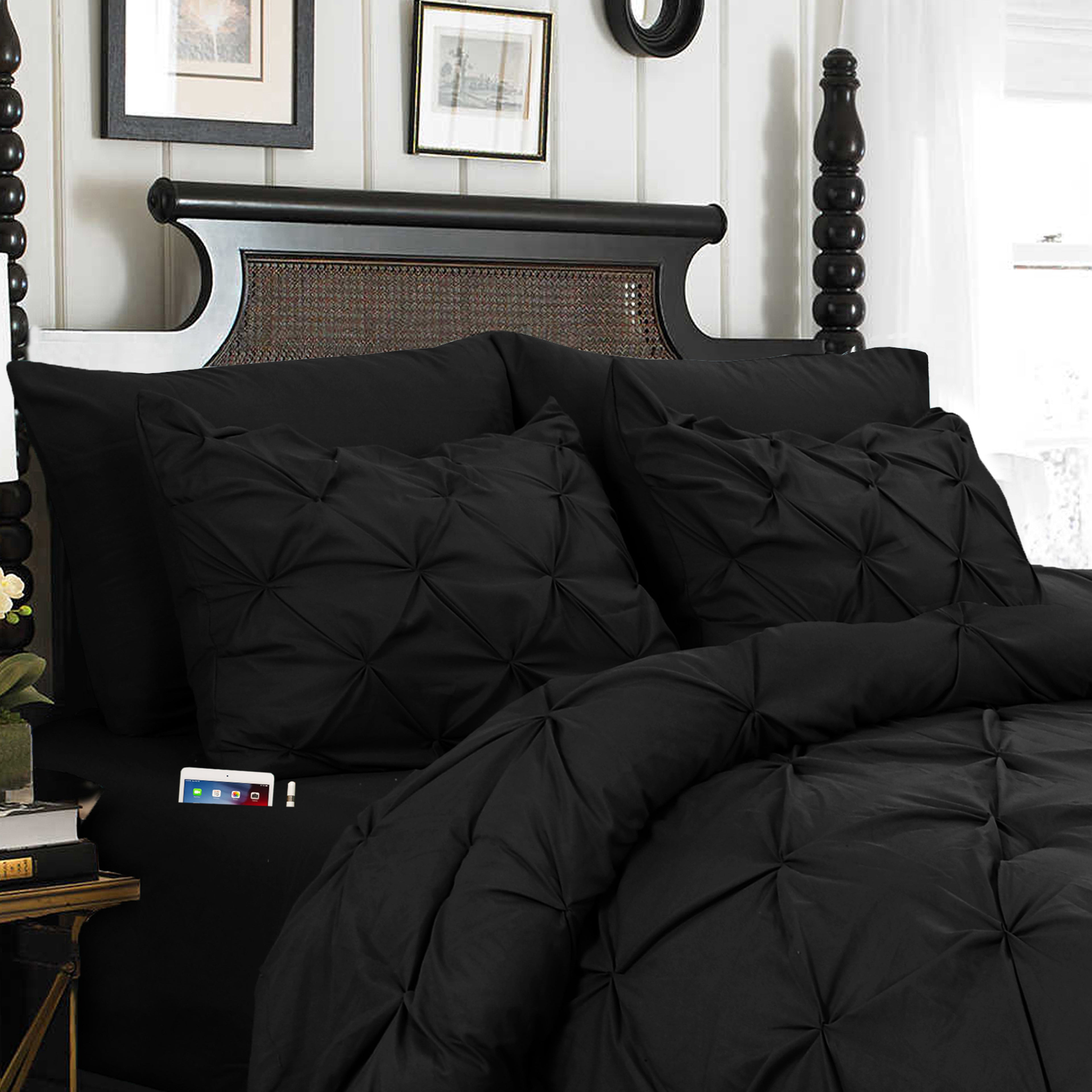 8-Piece Pintuck Pinch Pleated Comforter Set - Includes 4-Piece Sheet Set with Double Sided Storage Pockets