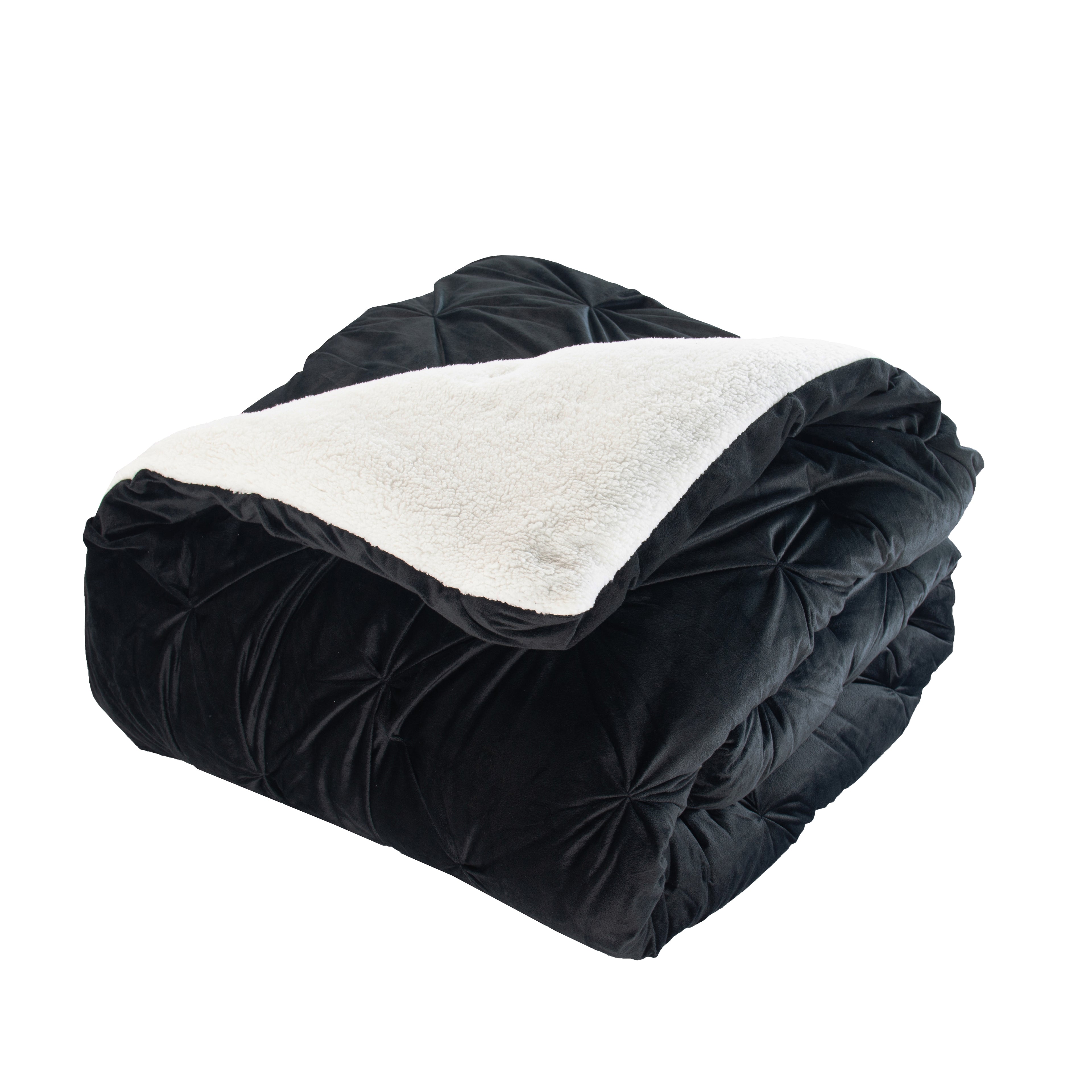 3-Piece Pinch Pleated Micro-Suede Reversible Sherpa - Comforter Set