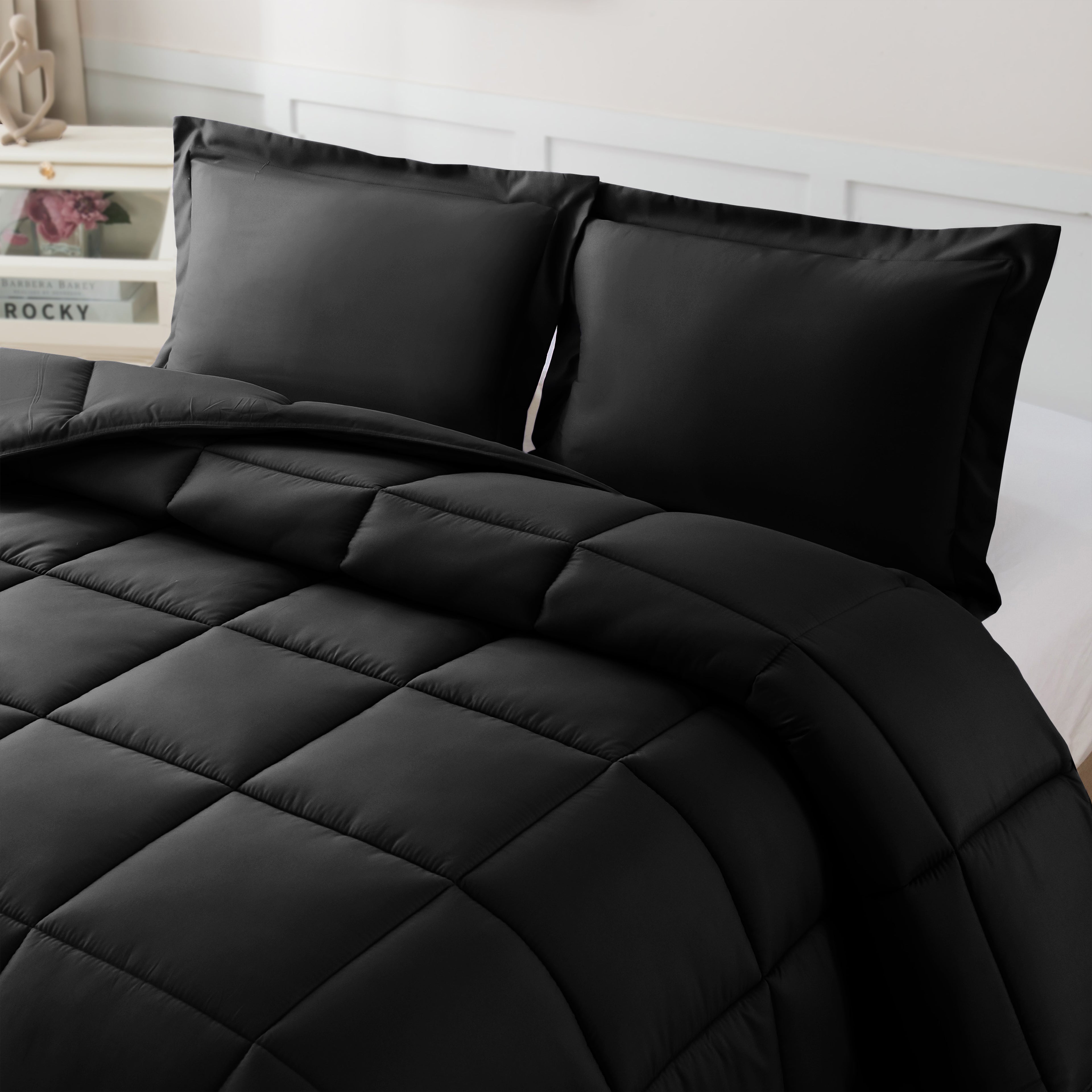 3-Piece Box Stitched Comforter & Shams - Duvet Insert with 4 Corner Tabs