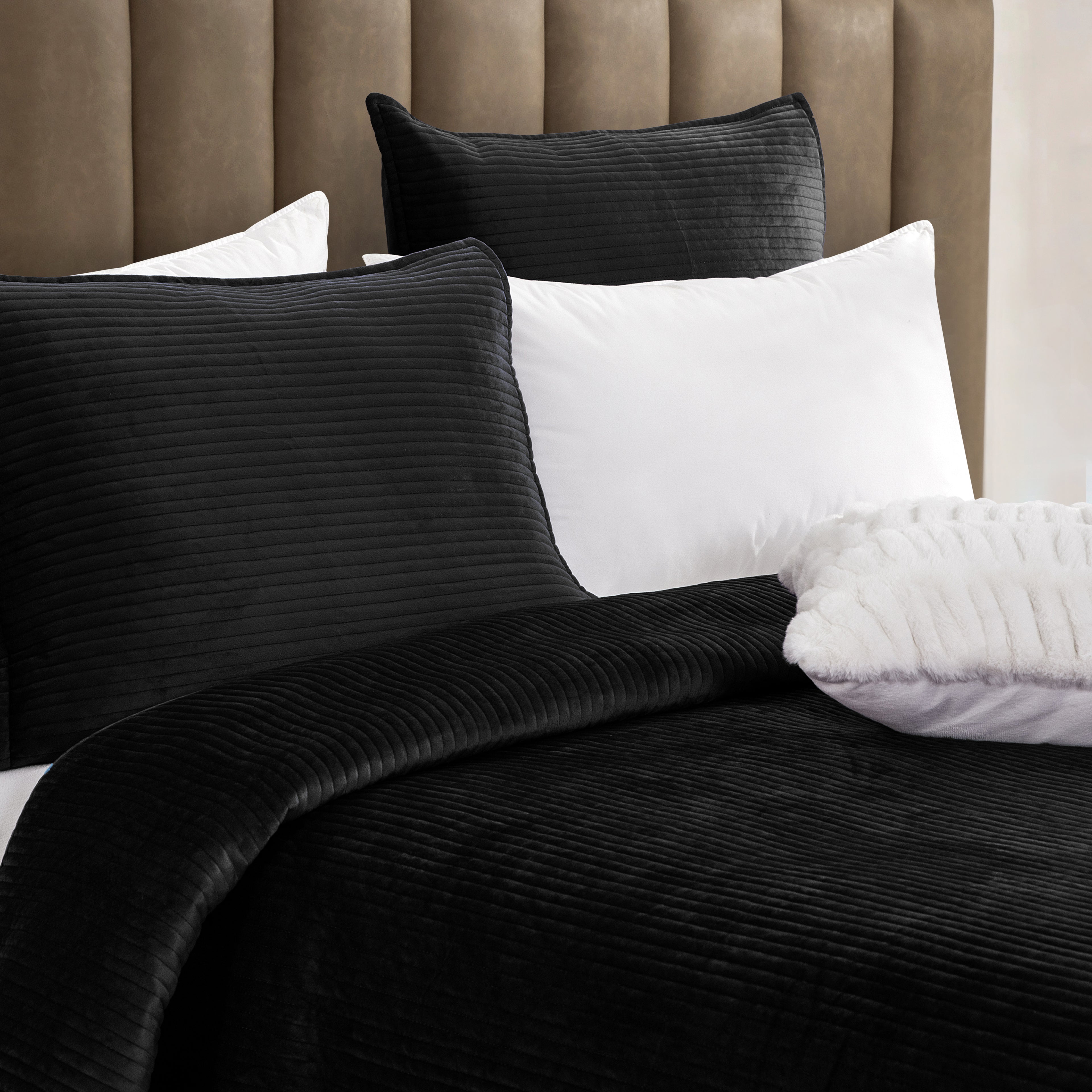 3-Piece Velvet Corduroy Stripe Quilted Bedspread Coverlet Set