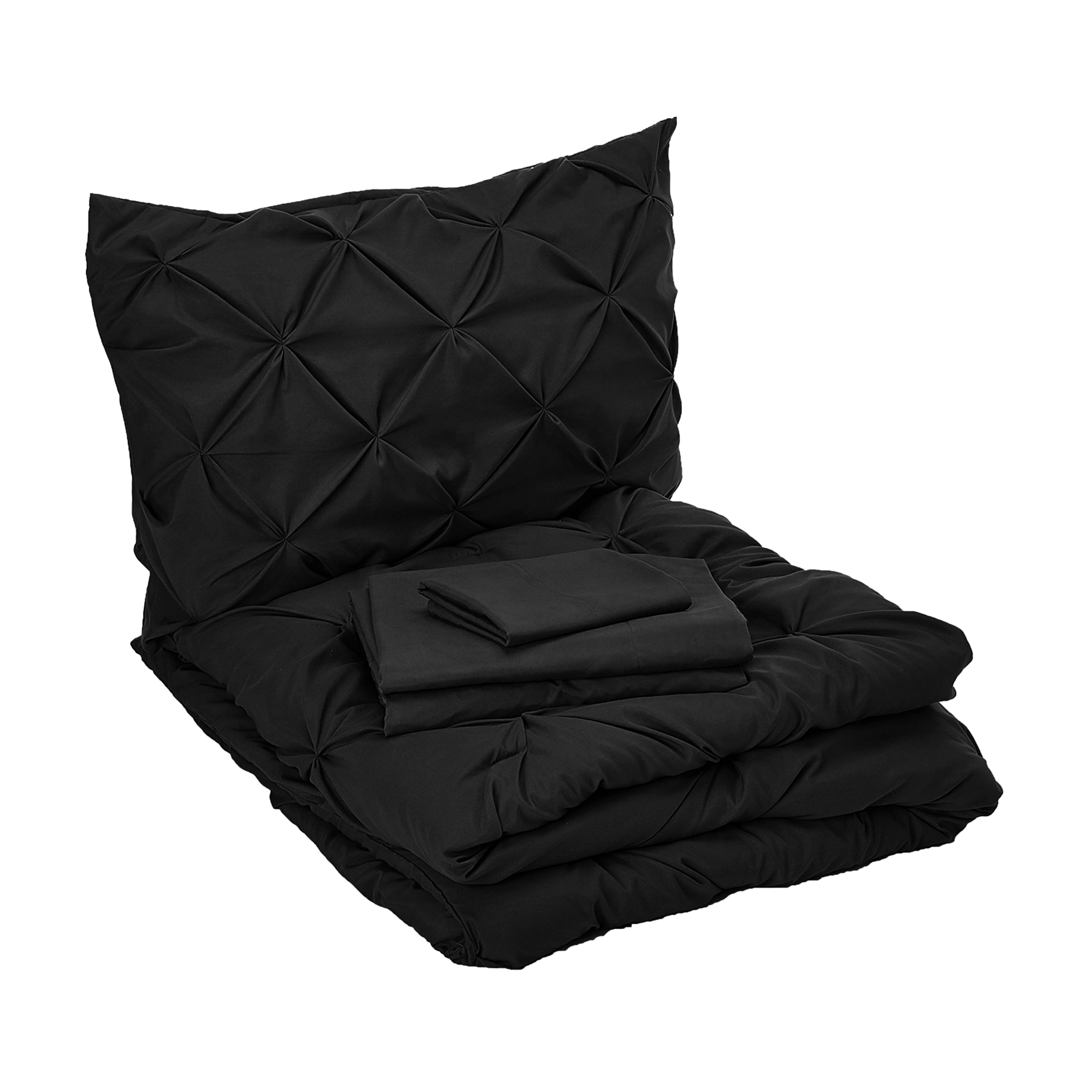 8-Piece Pintuck Pinch Pleated Comforter Set - Includes 4-Piece Sheet Set with Double Sided Storage Pockets