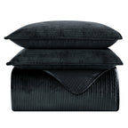 3-Piece Velvet Corduroy Stripe Quilted Bedspread Coverlet Set