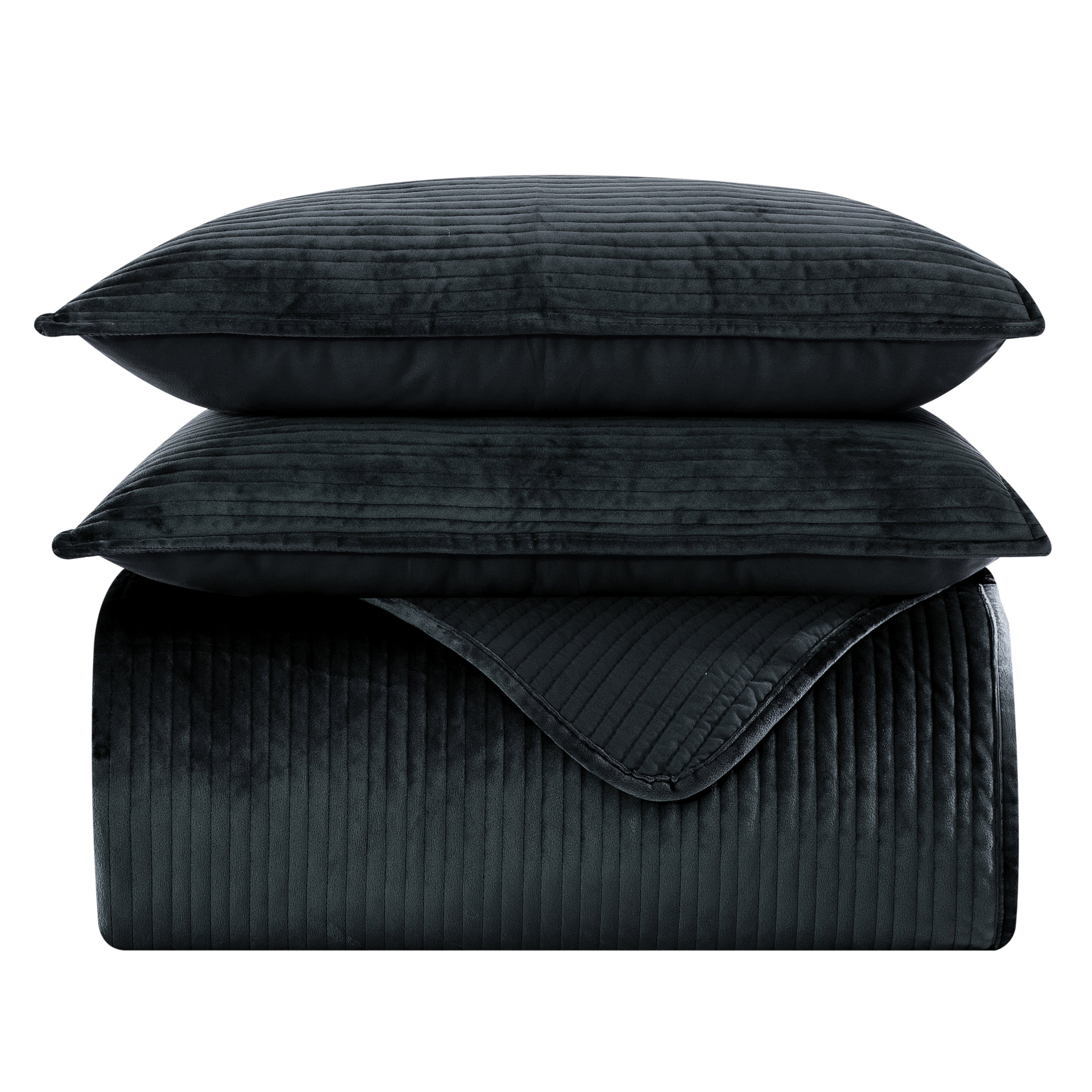 3-Piece Velvet Corduroy Stripe Quilted Bedspread Coverlet Set