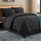 8-Piece Pintuck Pinch Pleated Comforter Set - Includes 4-Piece Sheet Set with Double Sided Storage Pockets