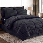 8-Piece Dobby Stripe Comforter Set - Includes 4-Piece Sheet Set with Double Sided Storage Pockets