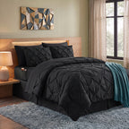 8-Piece Pintuck Pinch Pleated Comforter Set - Includes 4-Piece Sheet Set with Double Sided Storage Pockets