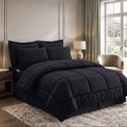 8-Piece Dobby Stripe Comforter Set - Includes 4-Piece Sheet Set with Double Sided Storage Pockets