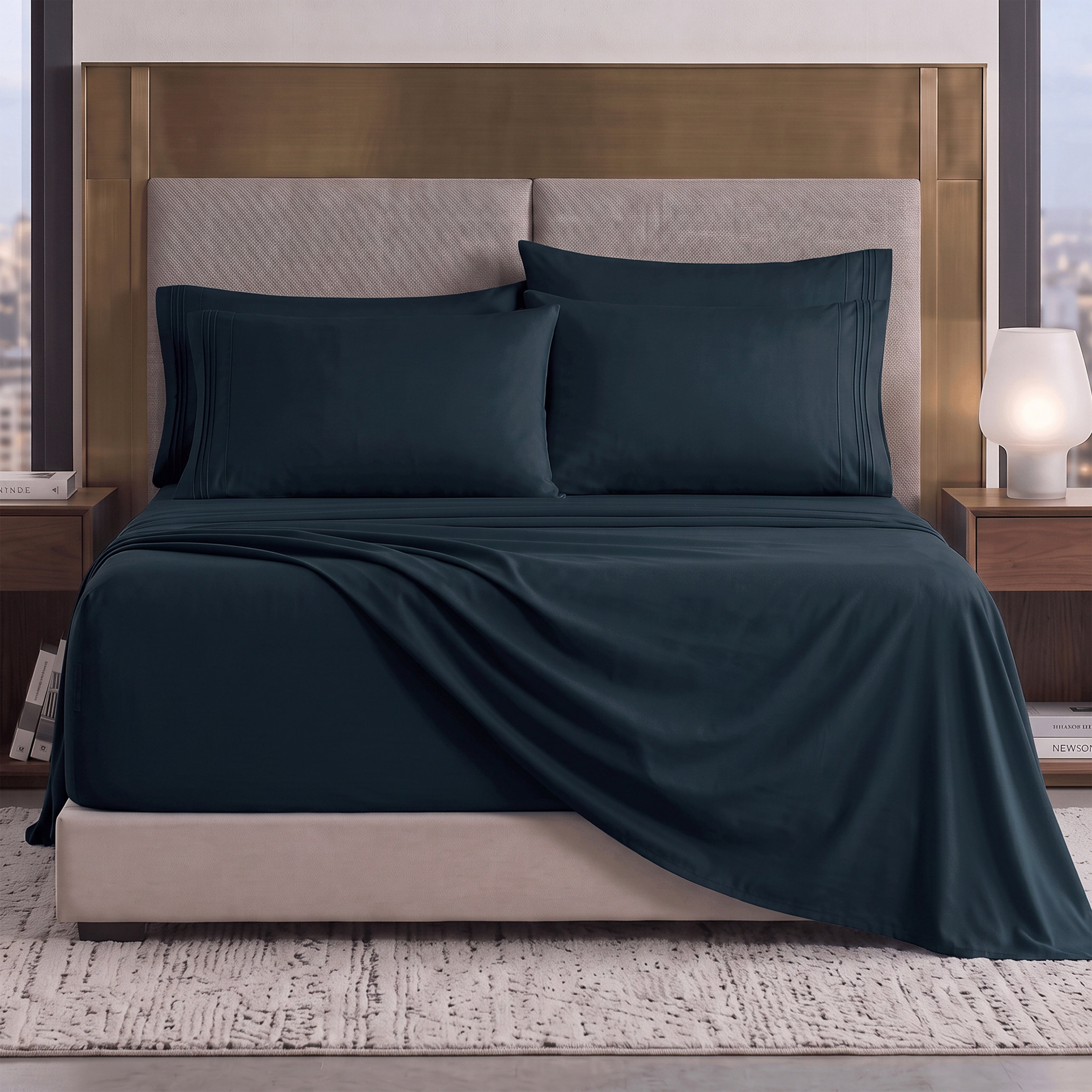 Extra deep 18-24 Inch Pocket 3 Line Embroidery, 6-Piece Sheet Set, Moody Shades