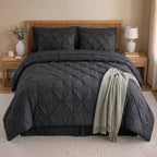 8-Piece Pintuck Pinch Pleated Comforter Set - Includes 4-Piece Sheet Set with Double Sided Storage Pockets