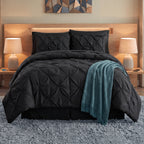 8-Piece Pintuck Pinch Pleated Comforter Set - Includes 4-Piece Sheet Set with Double Sided Storage Pockets