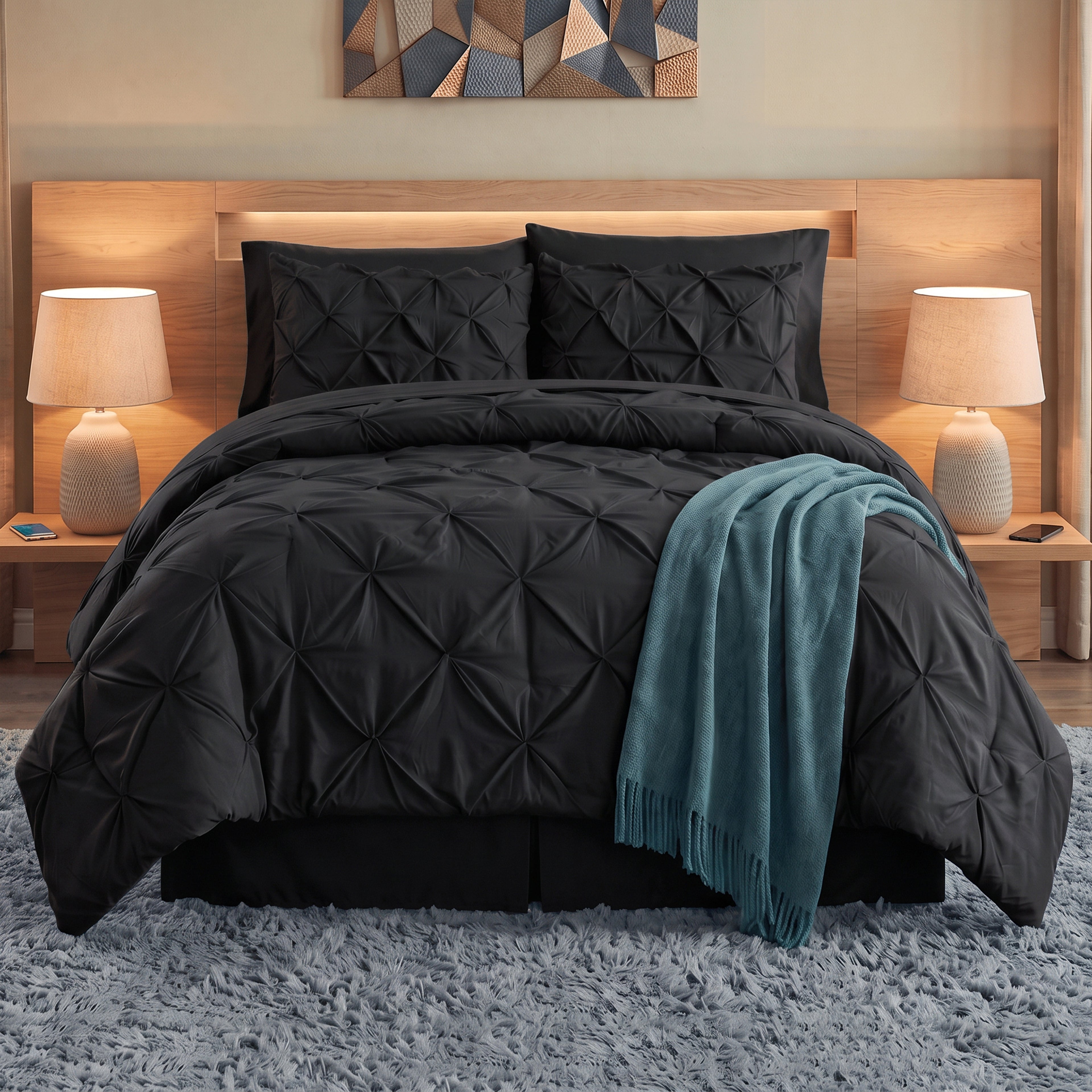 8-Piece Pintuck Pinch Pleated Comforter Set - Includes 4-Piece Sheet Set with Double Sided Storage Pockets