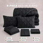 8-Piece Pintuck Pinch Pleated Comforter Set - Includes 4-Piece Sheet Set with Double Sided Storage Pockets