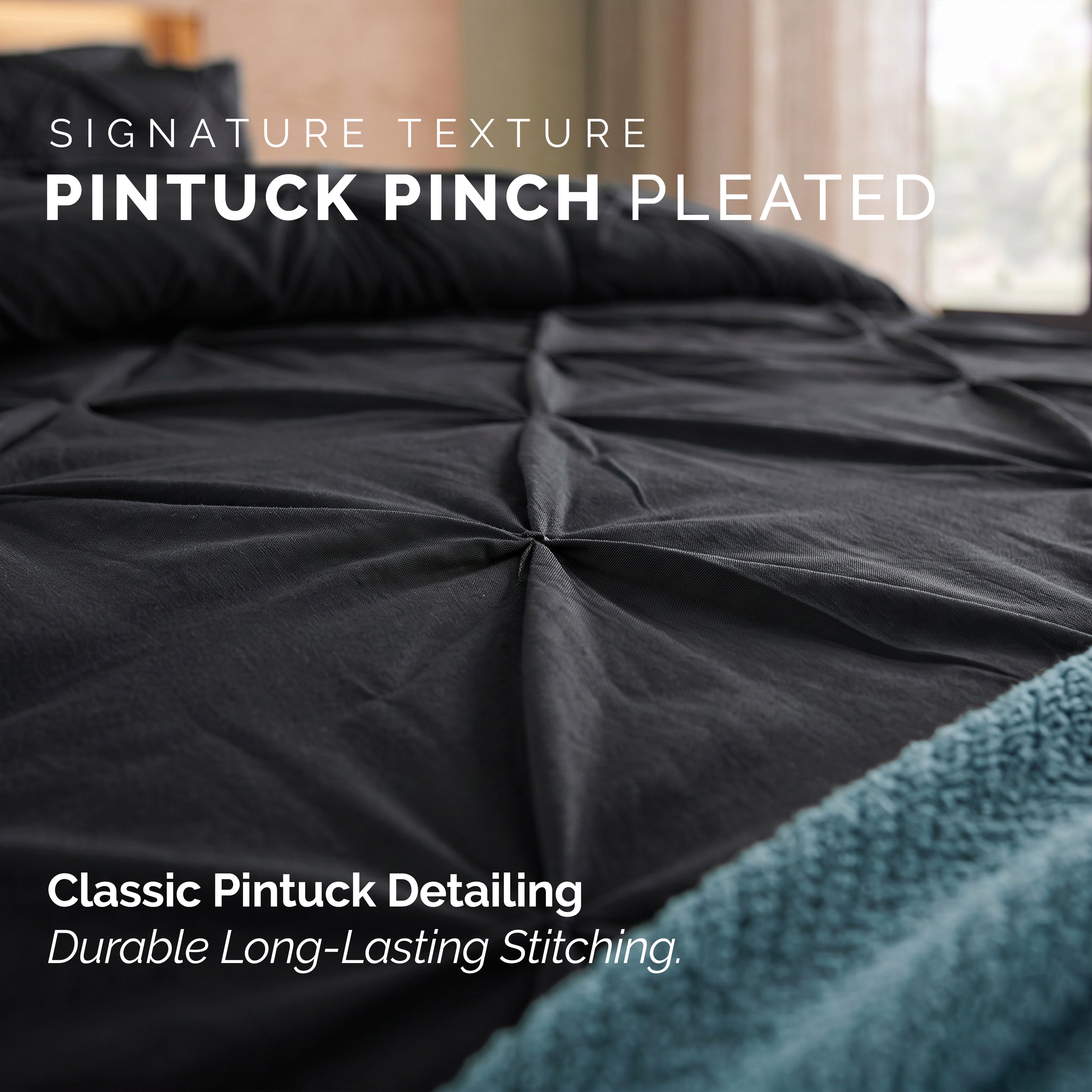 8-Piece Pintuck Pinch Pleated Comforter Set - Includes 4-Piece Sheet Set with Double Sided Storage Pockets