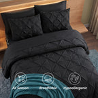 8-Piece Pintuck Pinch Pleated Comforter Set - Includes 4-Piece Sheet Set with Double Sided Storage Pockets