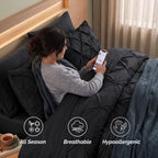 8-Piece Pintuck Pinch Pleated Comforter Set - Includes 4-Piece Sheet Set with Double Sided Storage Pockets