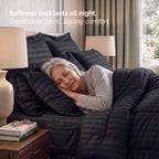 8-Piece Dobby Stripe Comforter Set - Includes 4-Piece Sheet Set with Double Sided Storage Pockets