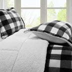 3-Piece Buffalo Micro-Suede Reversible Sherpa - Lodge-Plaid Pattern Comforter Set