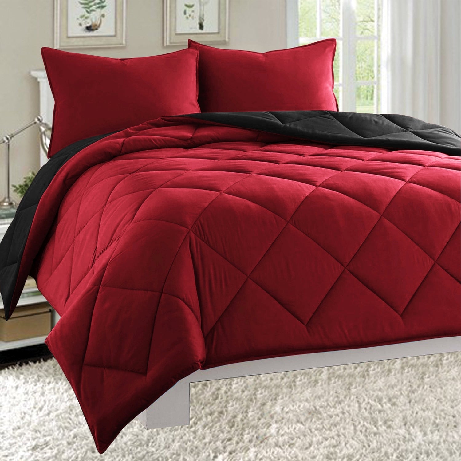3-Piece Reversible Diamond Stitched Comforter & Shams