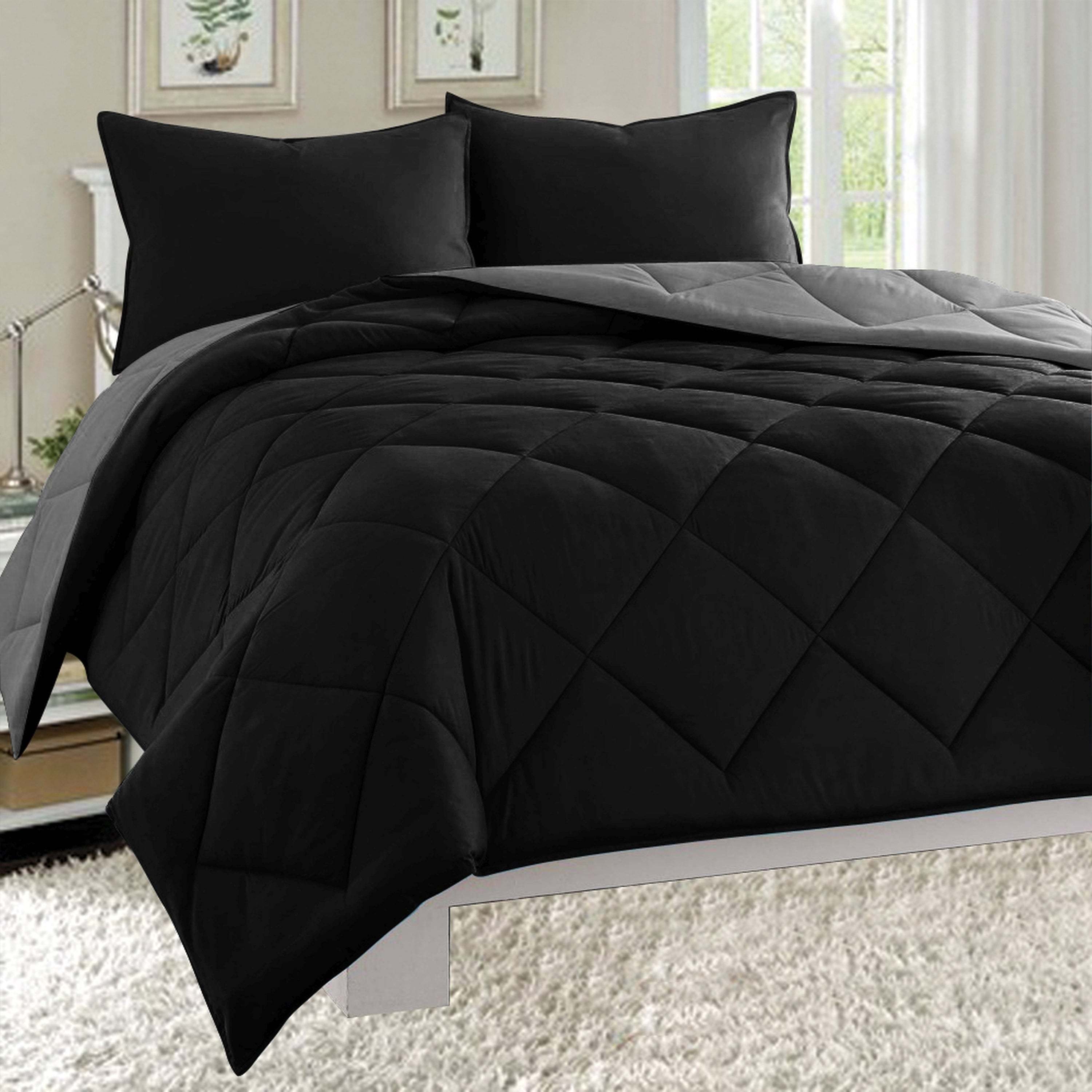 3-Piece Reversible Diamond Stitched Comforter & Shams