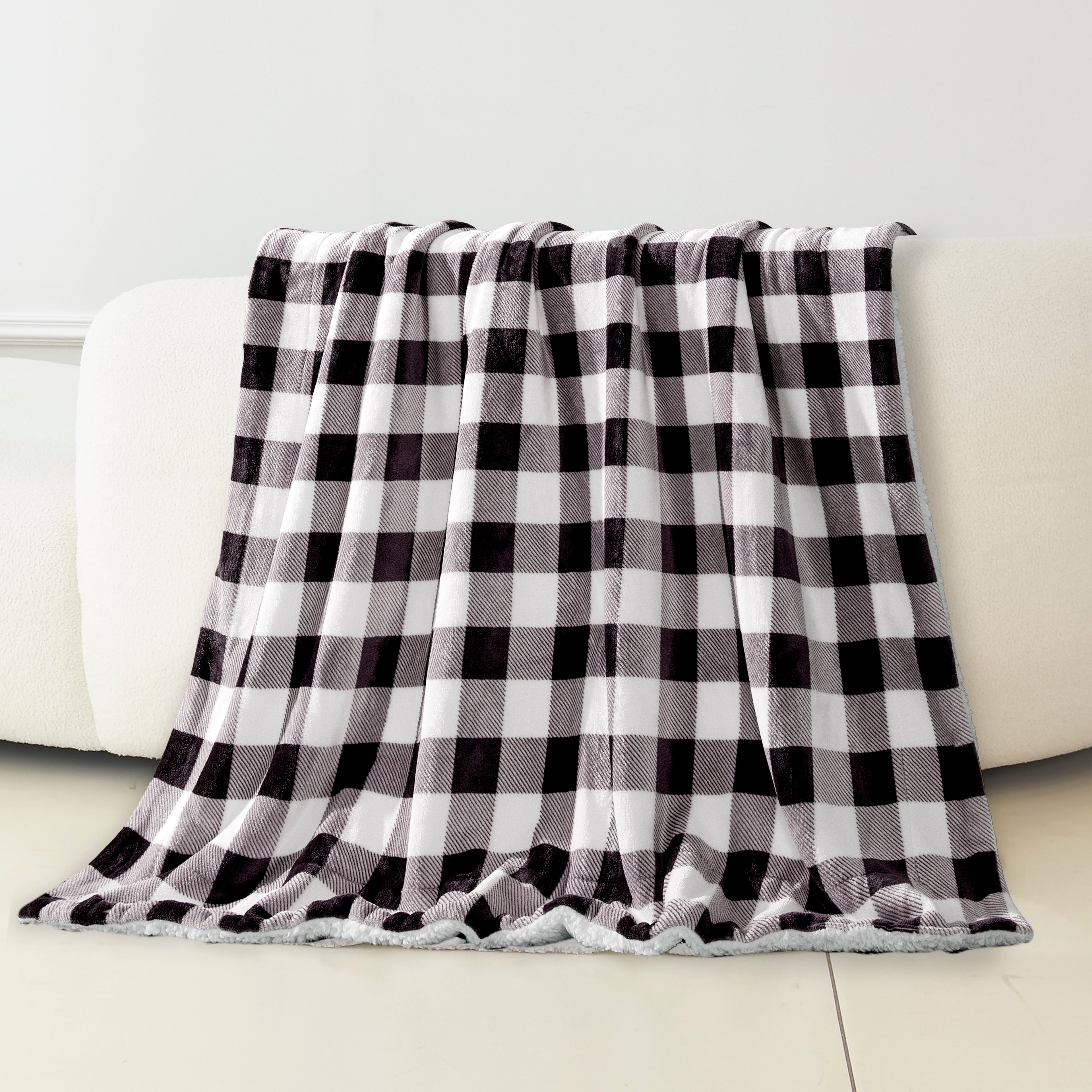Buffalo Plaid Flannel Fleece Sherpa Throw Blanket