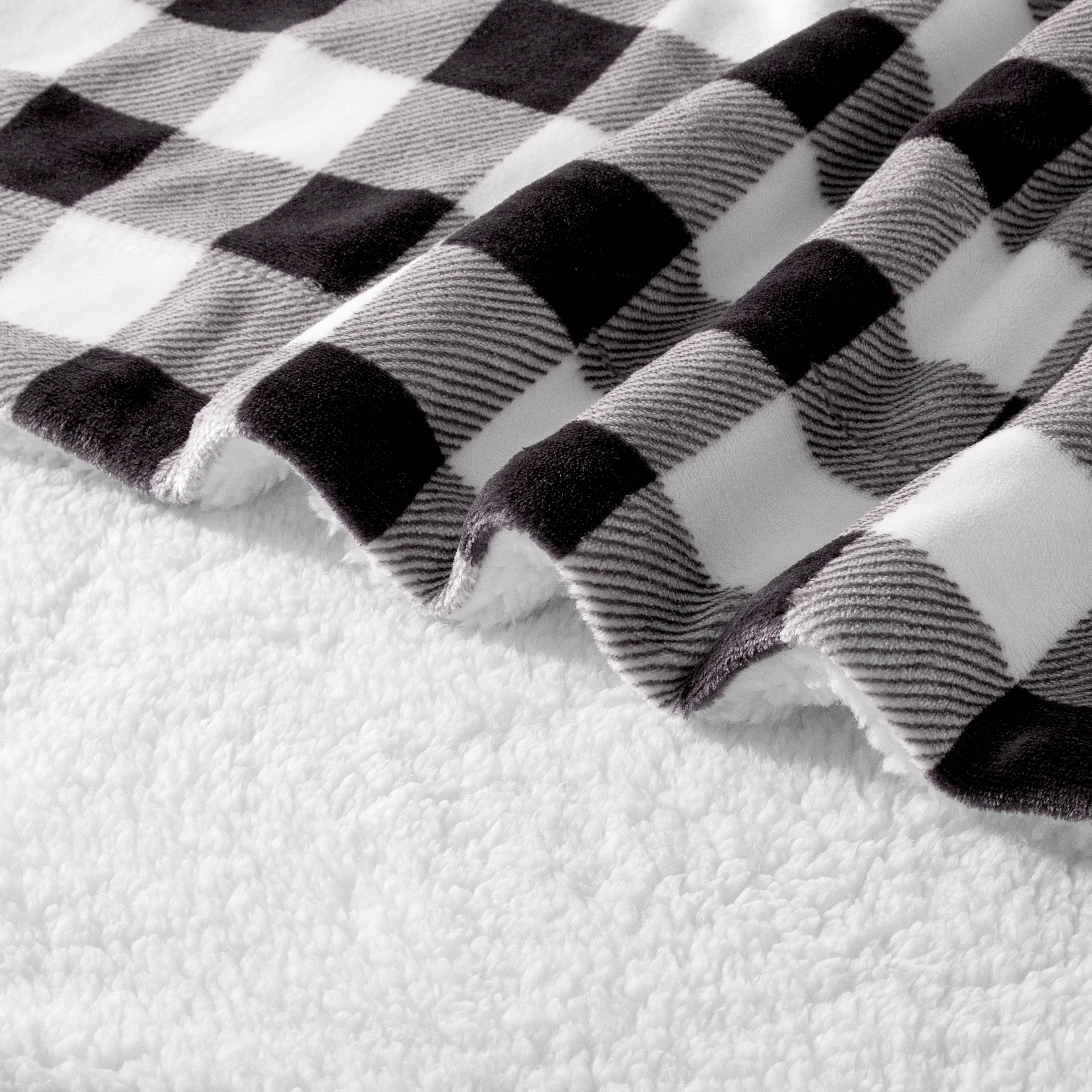 Buffalo Plaid Flannel Fleece Sherpa Throw Blanket