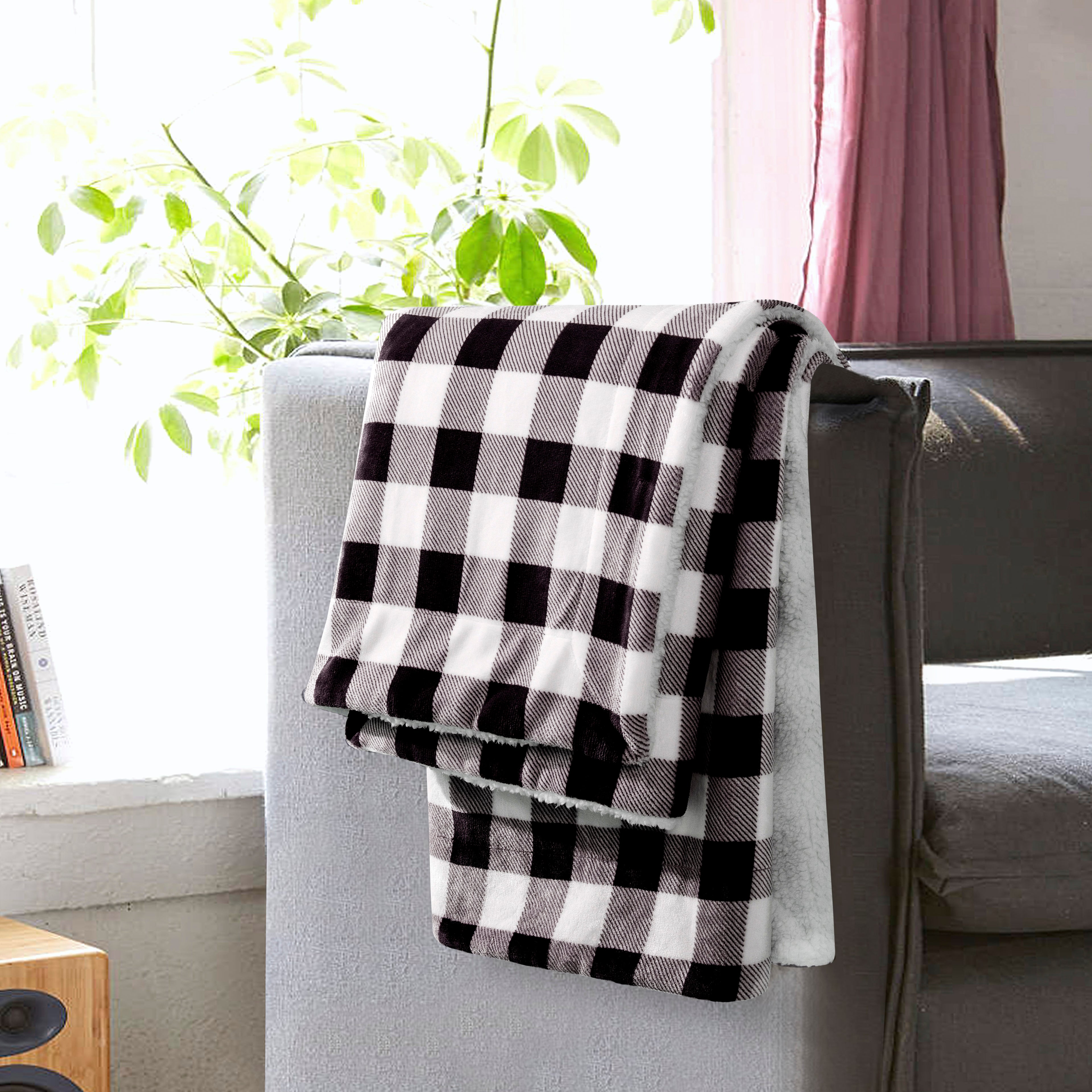 Buffalo Plaid Flannel Fleece Sherpa Throw Blanket