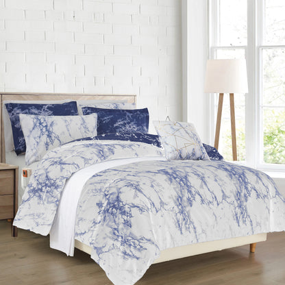 Elegant Comfort Reversible 10-Piece Marble Print Comforter Set, Includes 6-Piece Sheet Set with Double Sided Storage Pockets