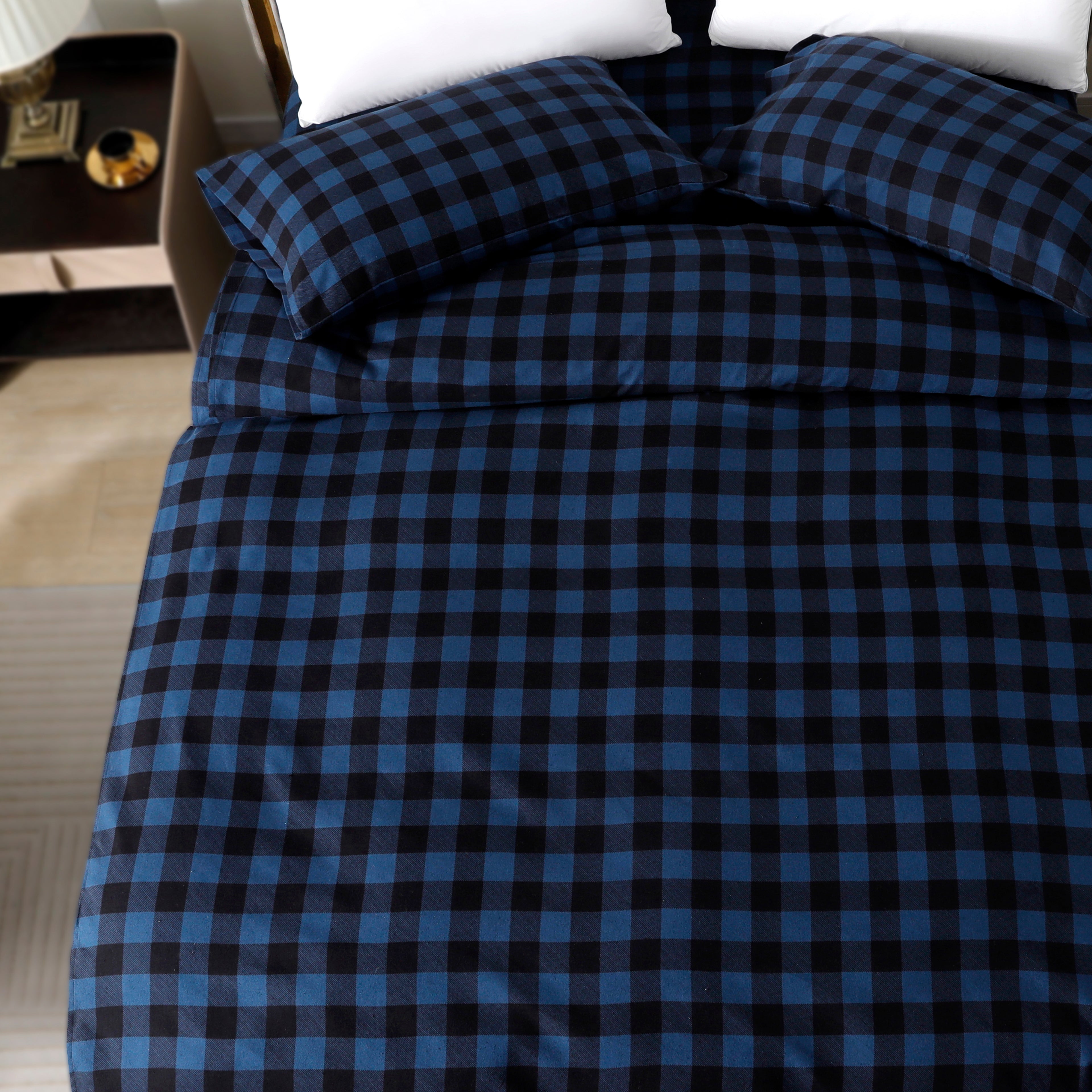 Buffalo Checkered Pattern - 100% Turkish Cotton Flannel, 4-Piece Flannel Sheet Set