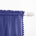 Set of 2 Pom Pom Tasseled Sheer Curtain - Rod Pocket