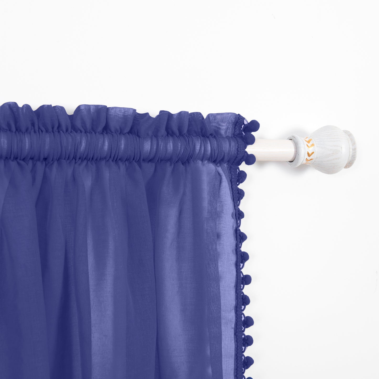 Elegant Comfort Set of 2 Pom Pom Tasseled Sheer Curtain - Rod Pocket