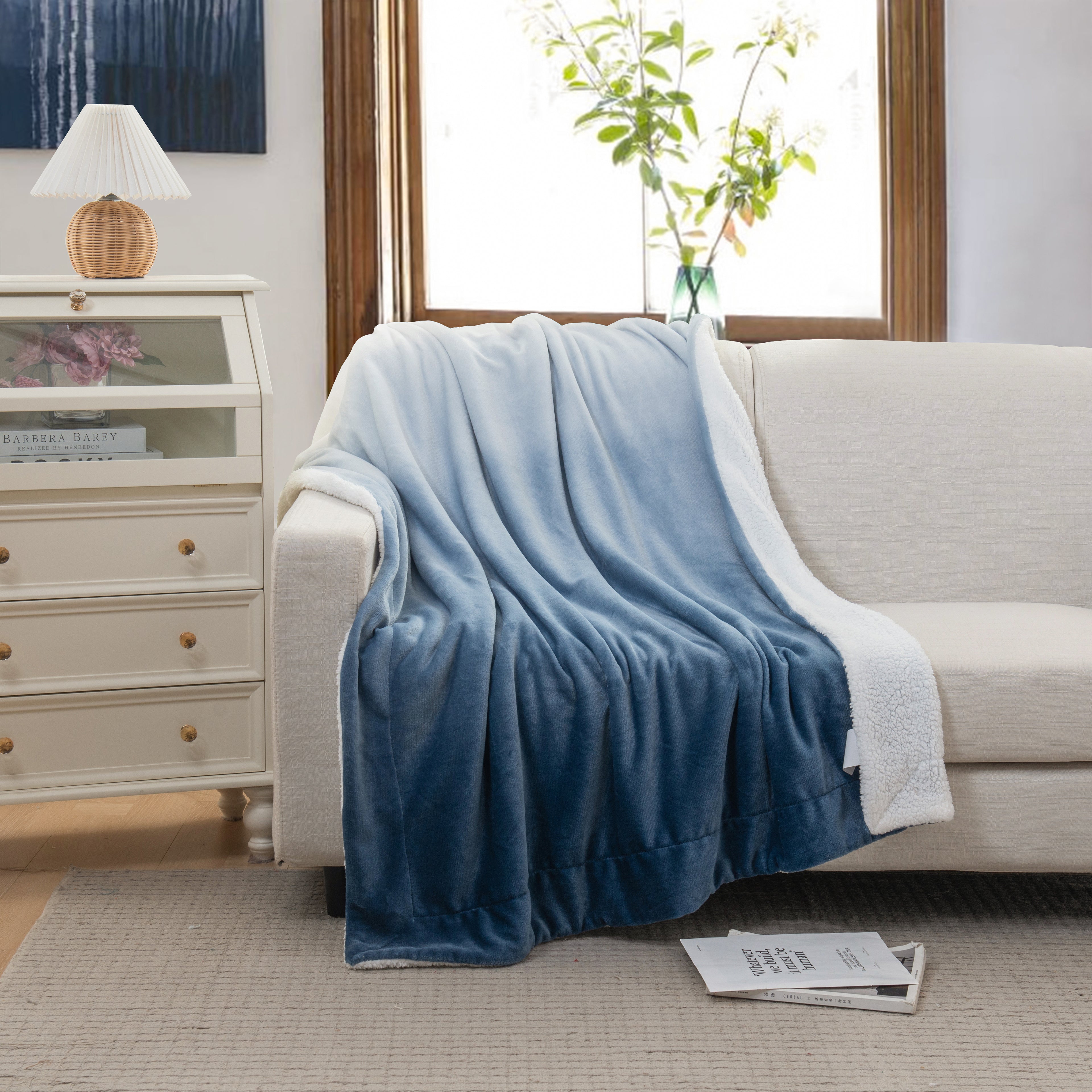 Ombre Printed - Sherpa Backed Plush Throw Blankets - 50 x 60 inches