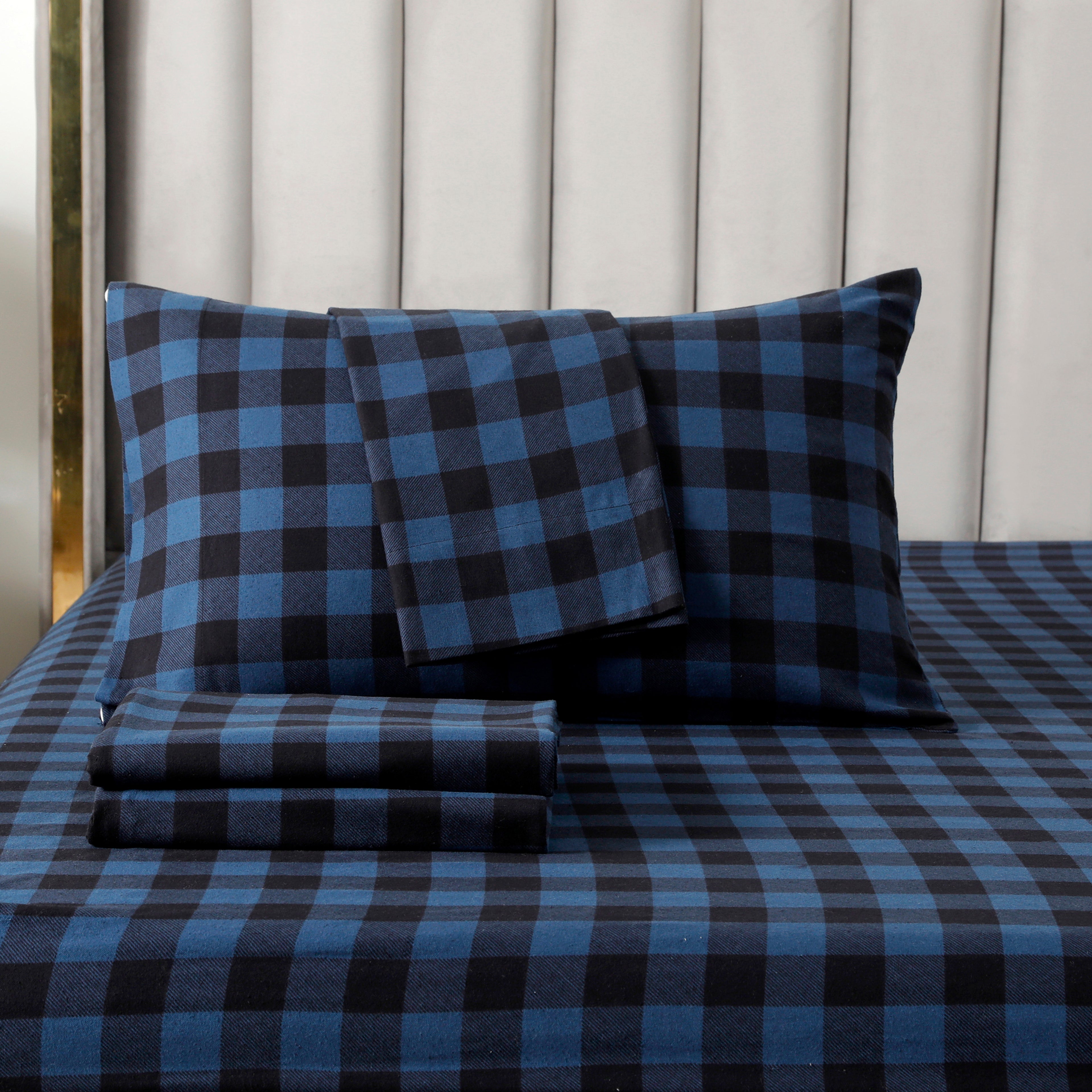 Buffalo Checkered Pattern - 100% Turkish Cotton Flannel, 4-Piece Flannel Sheet Set
