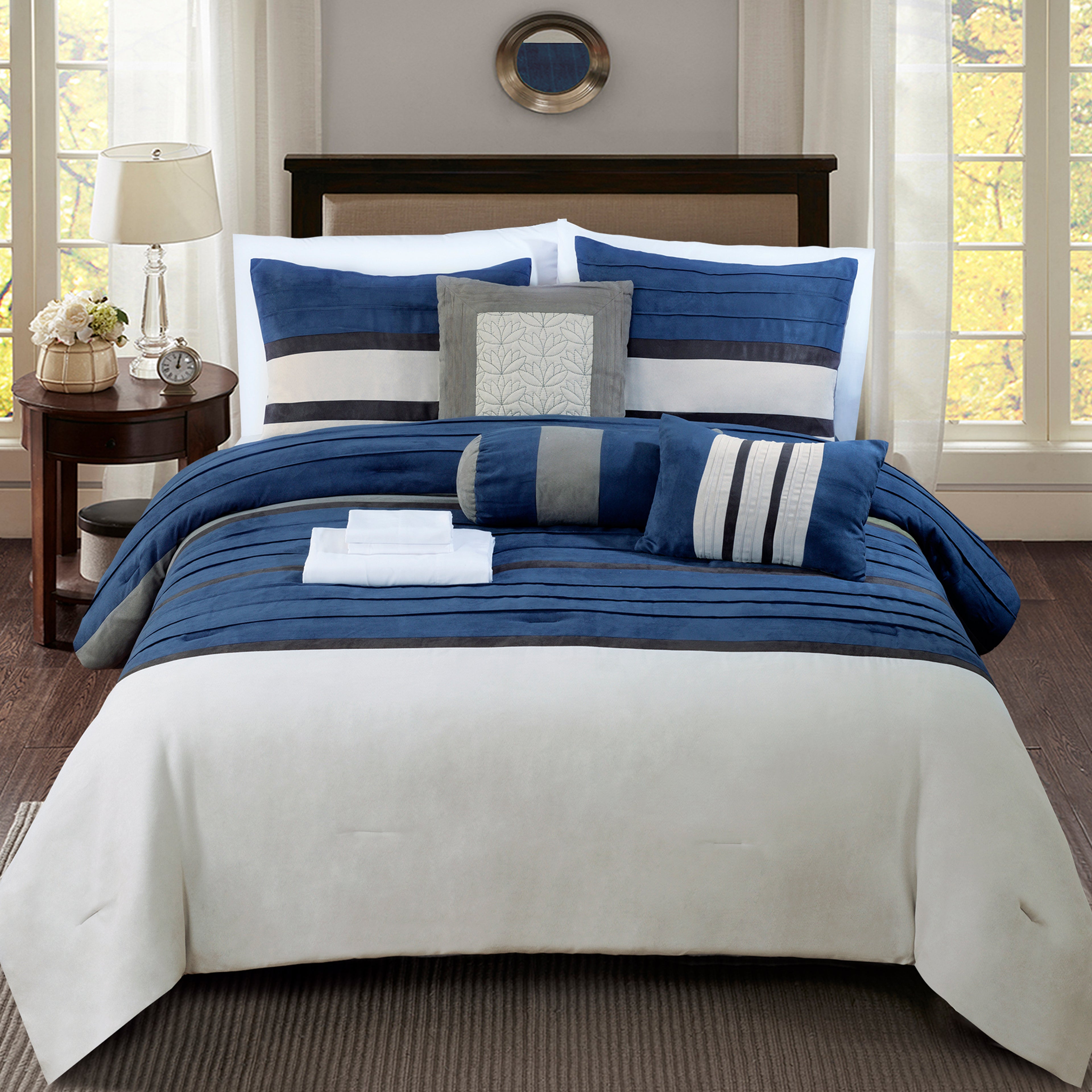 12-Piece Cirena Micro suede Comforter Set, Includes 6-Piece Sheet Set with Double Sided Storage Pockets