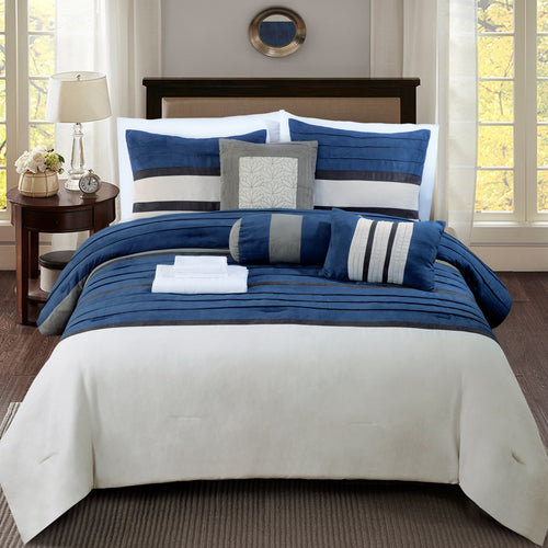 12-Piece Cirena Micro suede Comforter Set, Includes 6-Piece Sheet Set with Double Sided Storage Pockets