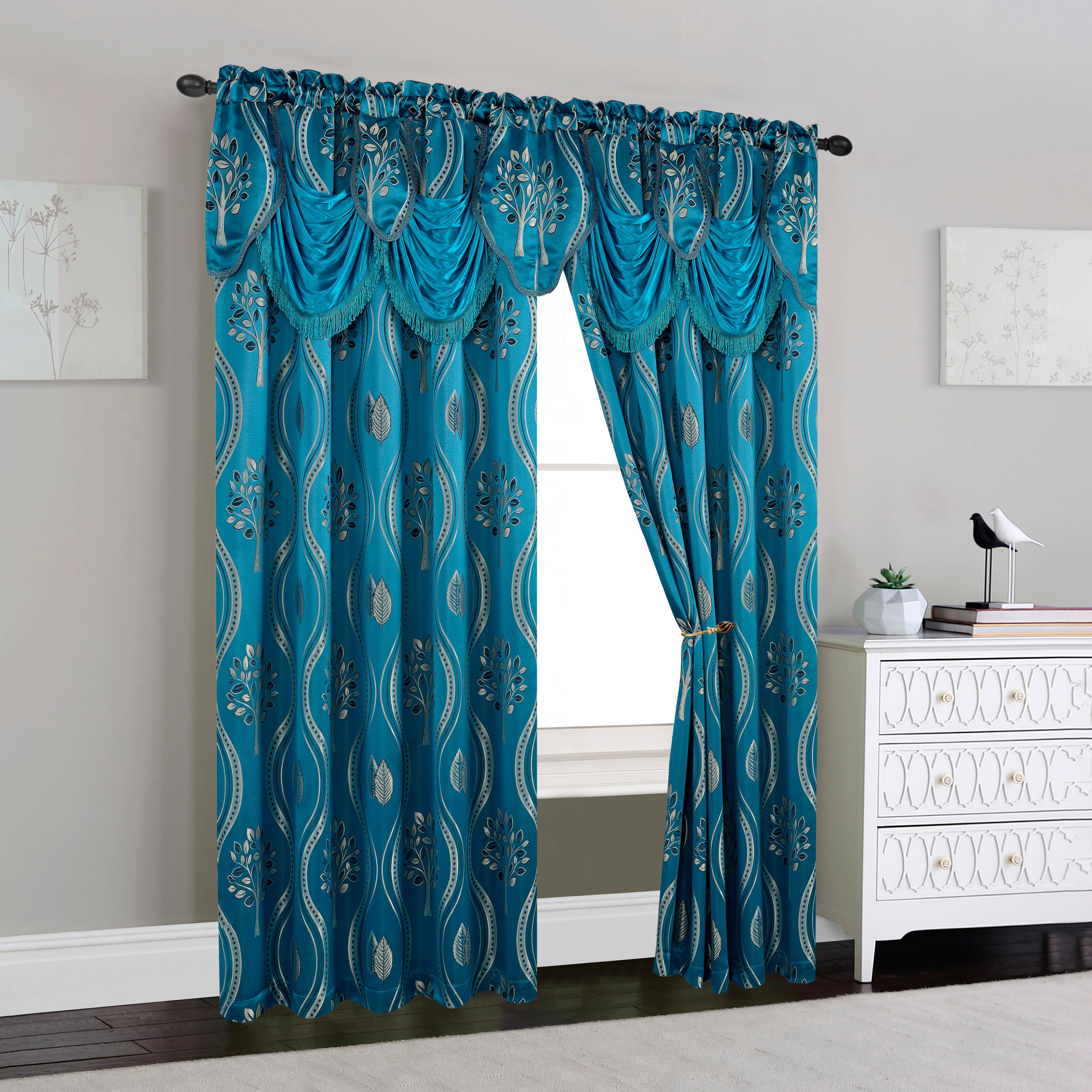 Set of 2 Aurora Curtain Panels- Attached Valance - Rod Pocket- 54" W x 84" L