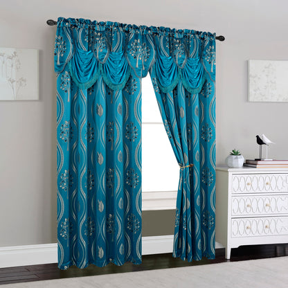 Elegant Comfort Set of 2 Aurora Curtain Panels- Attached Valance - Rod Pocket- 54" W x 84" L