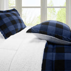 3-Piece Buffalo Micro-Suede Reversible Sherpa - Lodge-Plaid Pattern Comforter Set