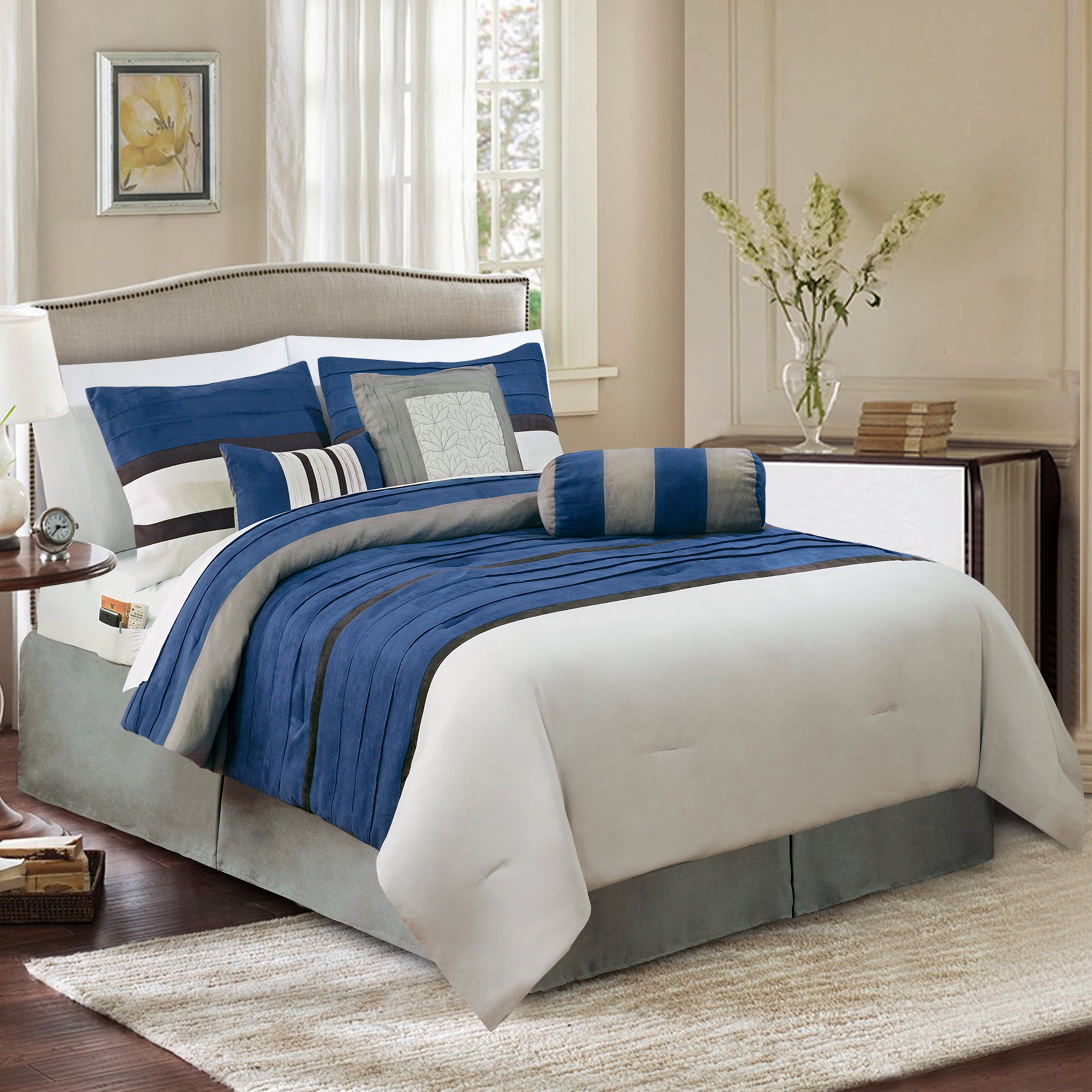 12-Piece Cirena Micro suede Comforter Set, Includes 6-Piece Sheet Set with Double Sided Storage Pockets