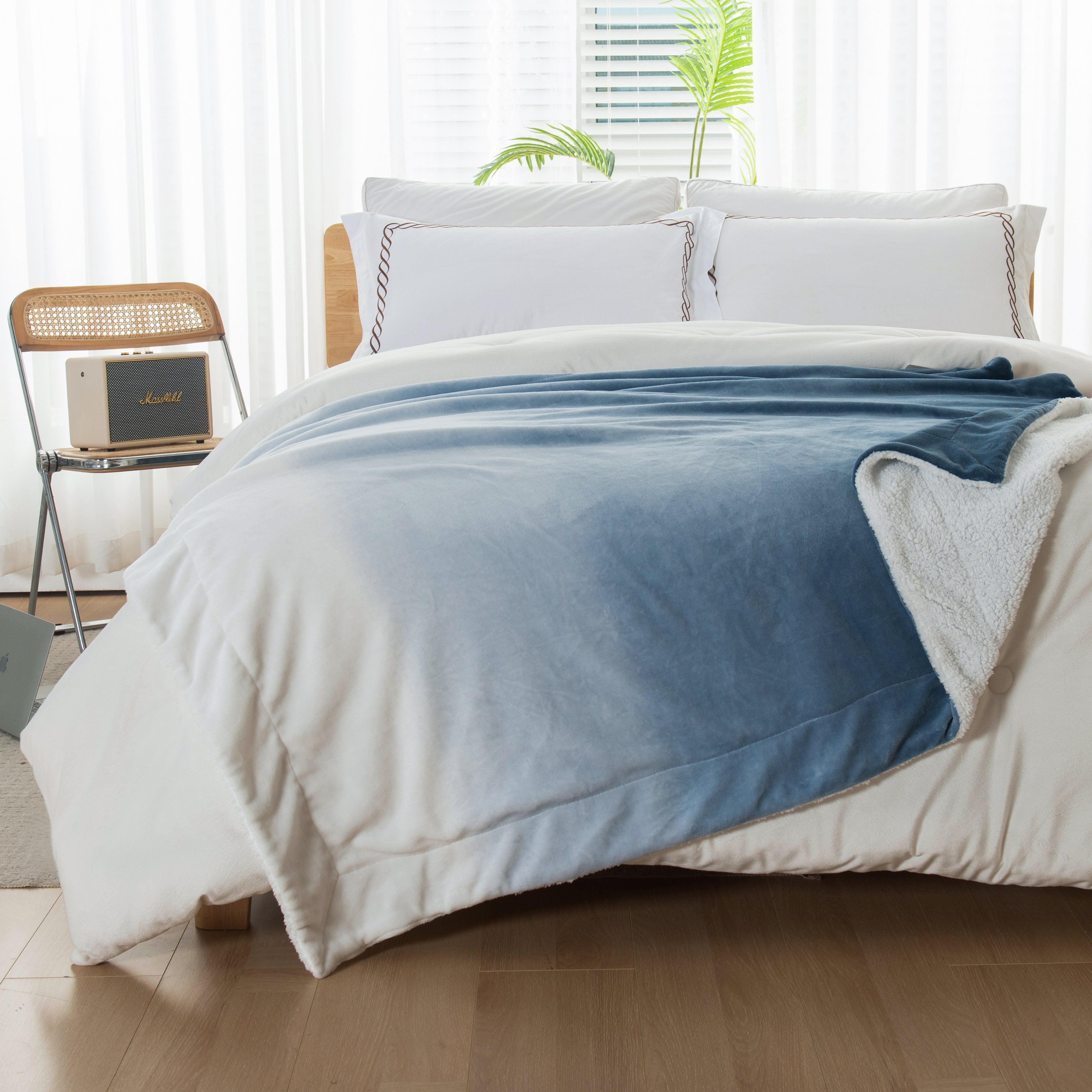 Ombre Printed - Sherpa Backed Plush Throw Blankets - 50 x 60 inches