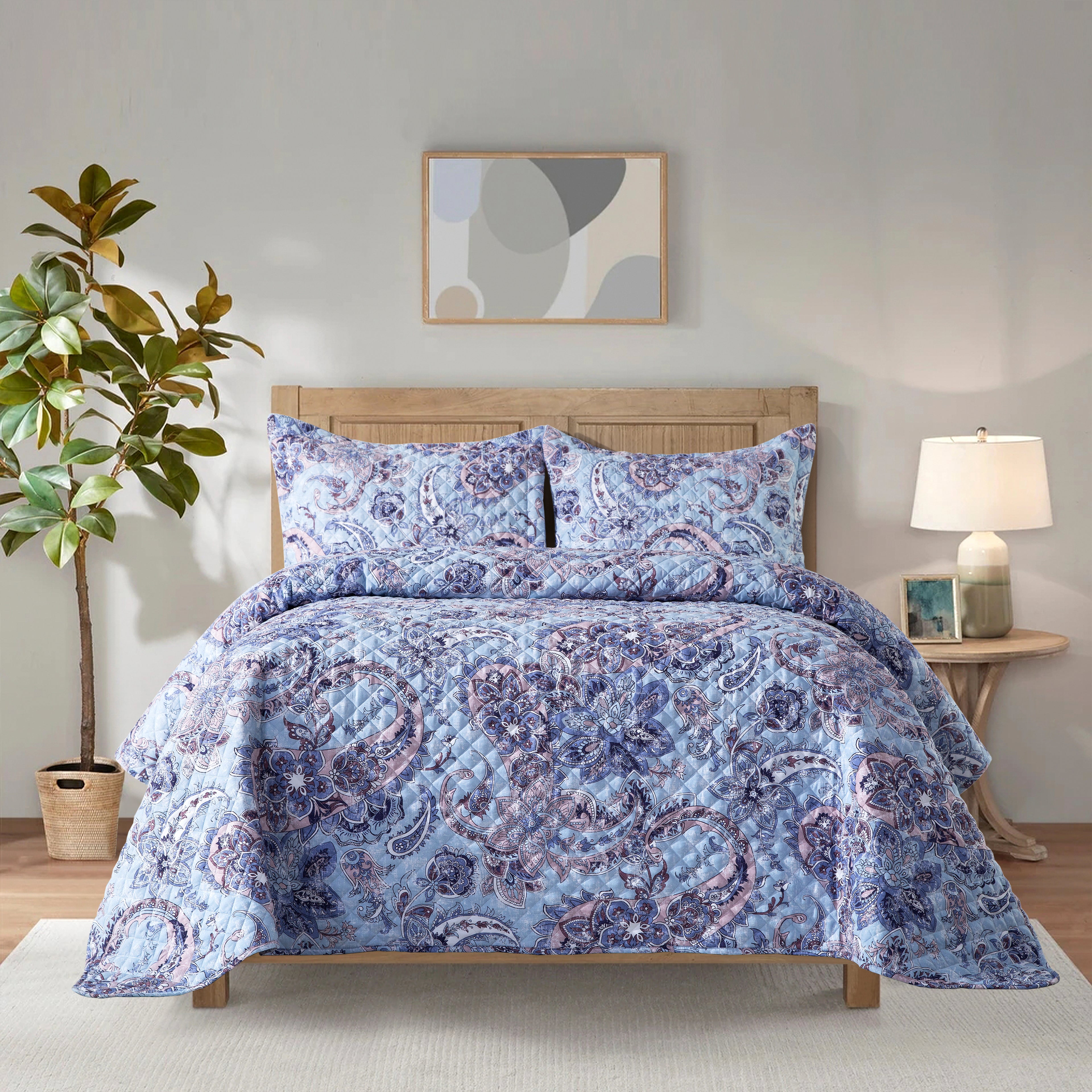 3-Piece Paisley Quilted Reversible Bedspread Coverlet Set