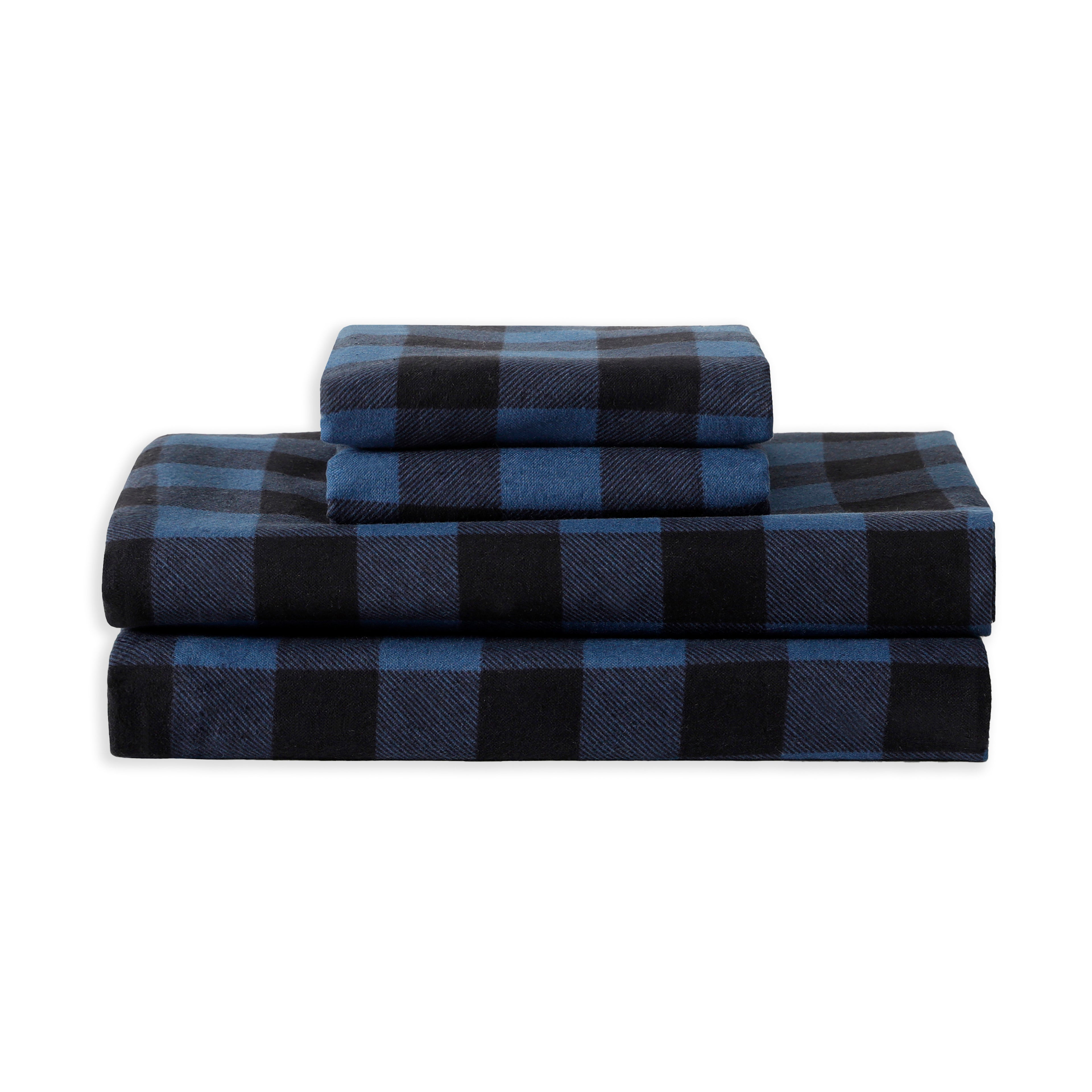 Buffalo Checkered Pattern - 100% Turkish Cotton Flannel, 4-Piece Flannel Sheet Set