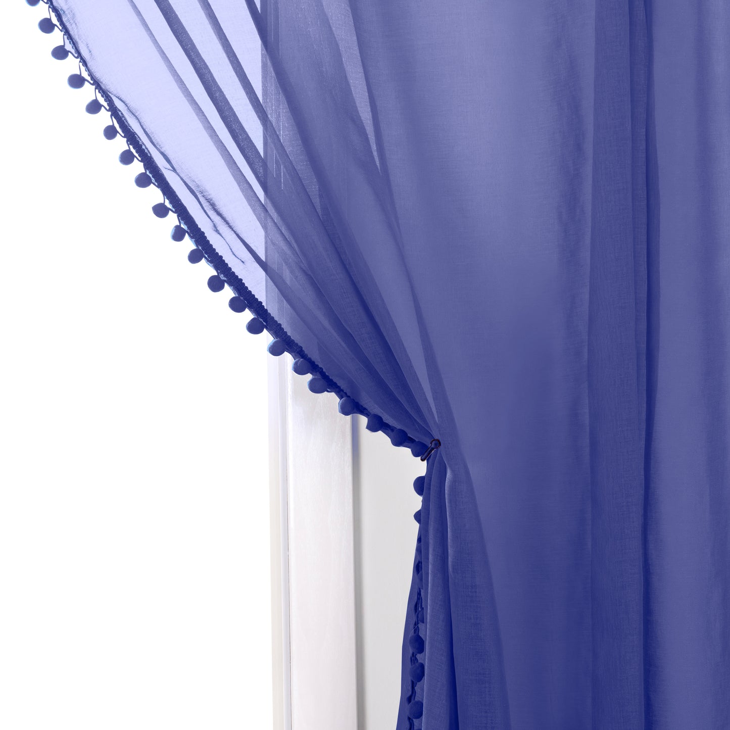 Elegant Comfort Set of 2 Pom Pom Tasseled Sheer Curtain - Rod Pocket
