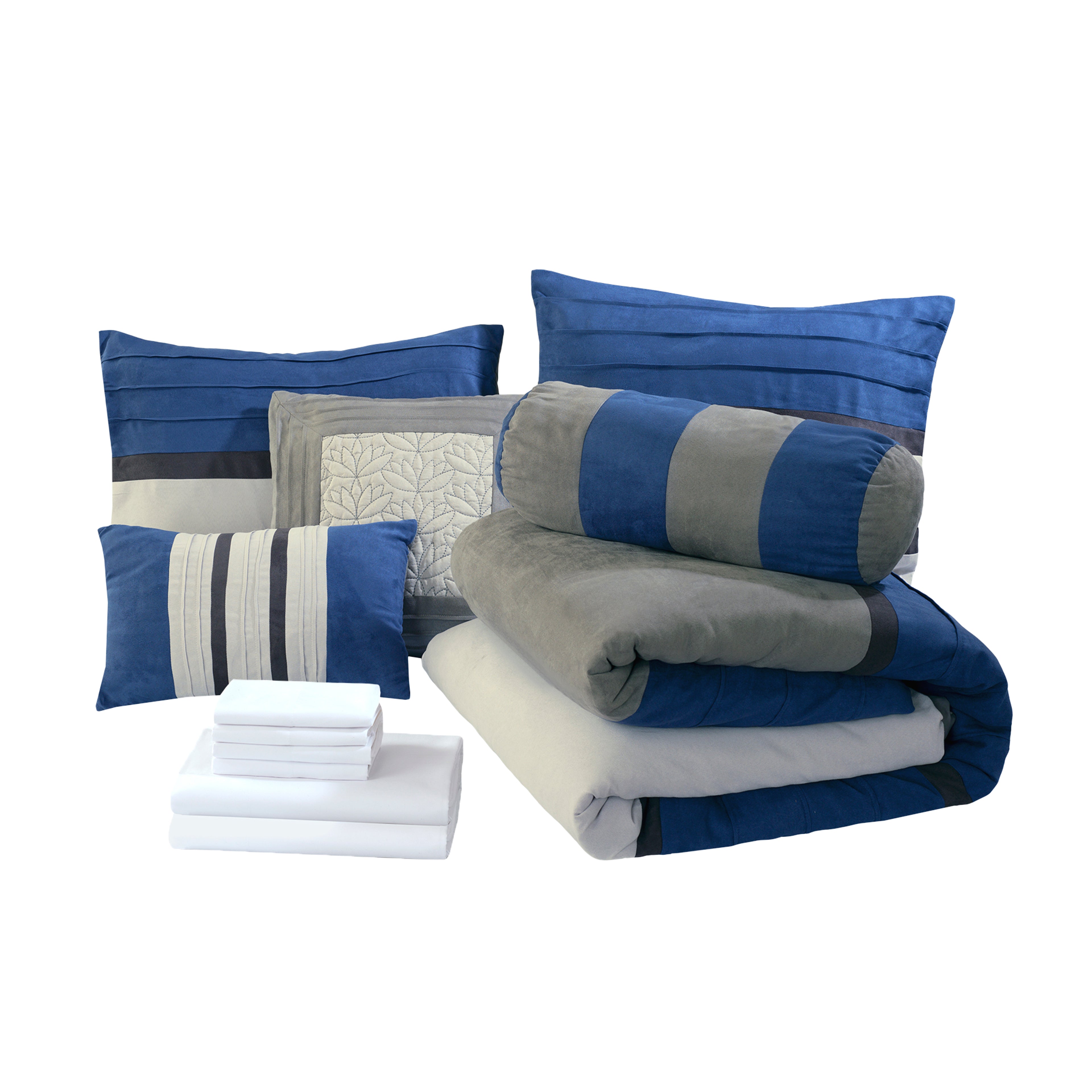12-Piece Cirena Micro suede Comforter Set, Includes 6-Piece Sheet Set with Double Sided Storage Pockets