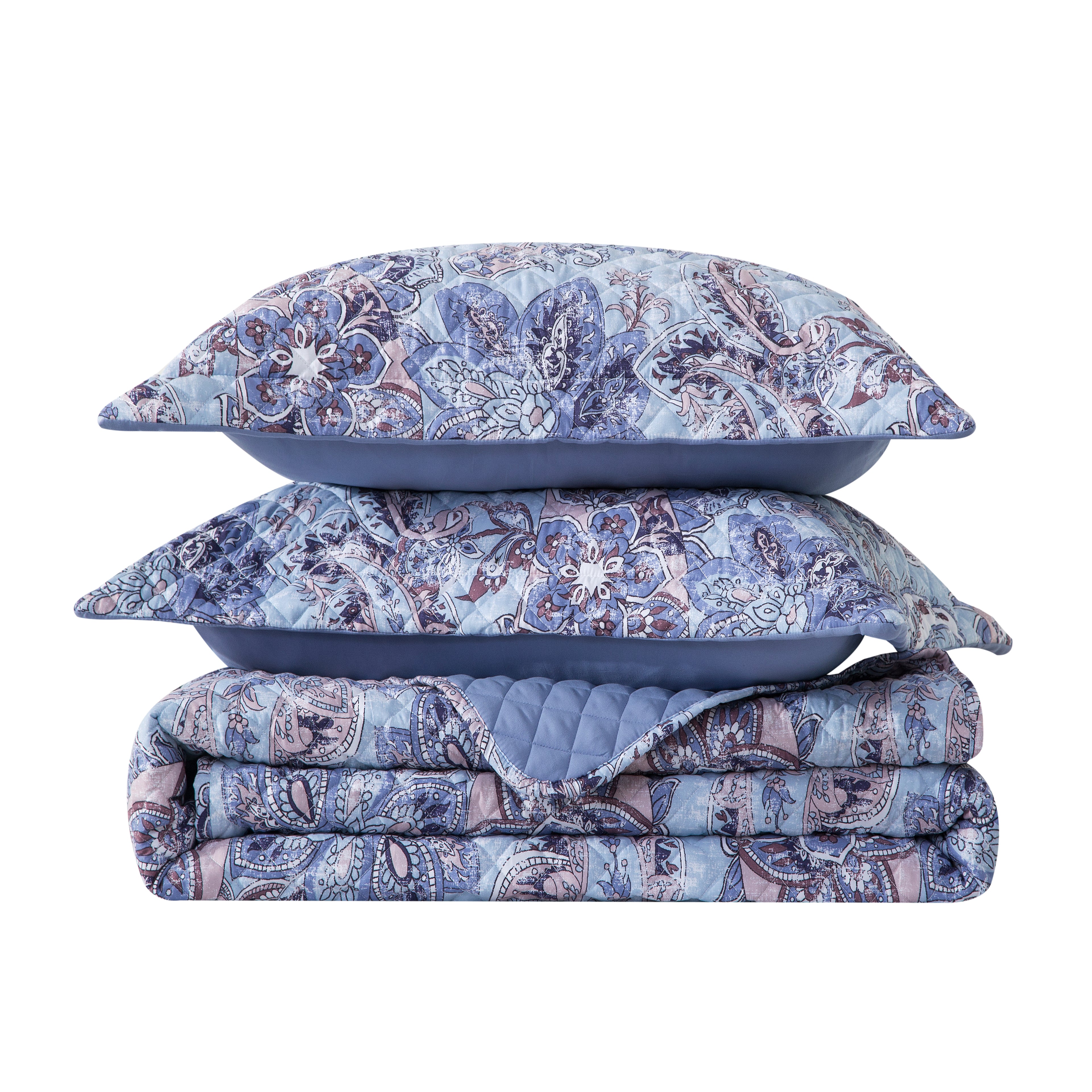 3-Piece Paisley Quilted Reversible Bedspread Coverlet Set